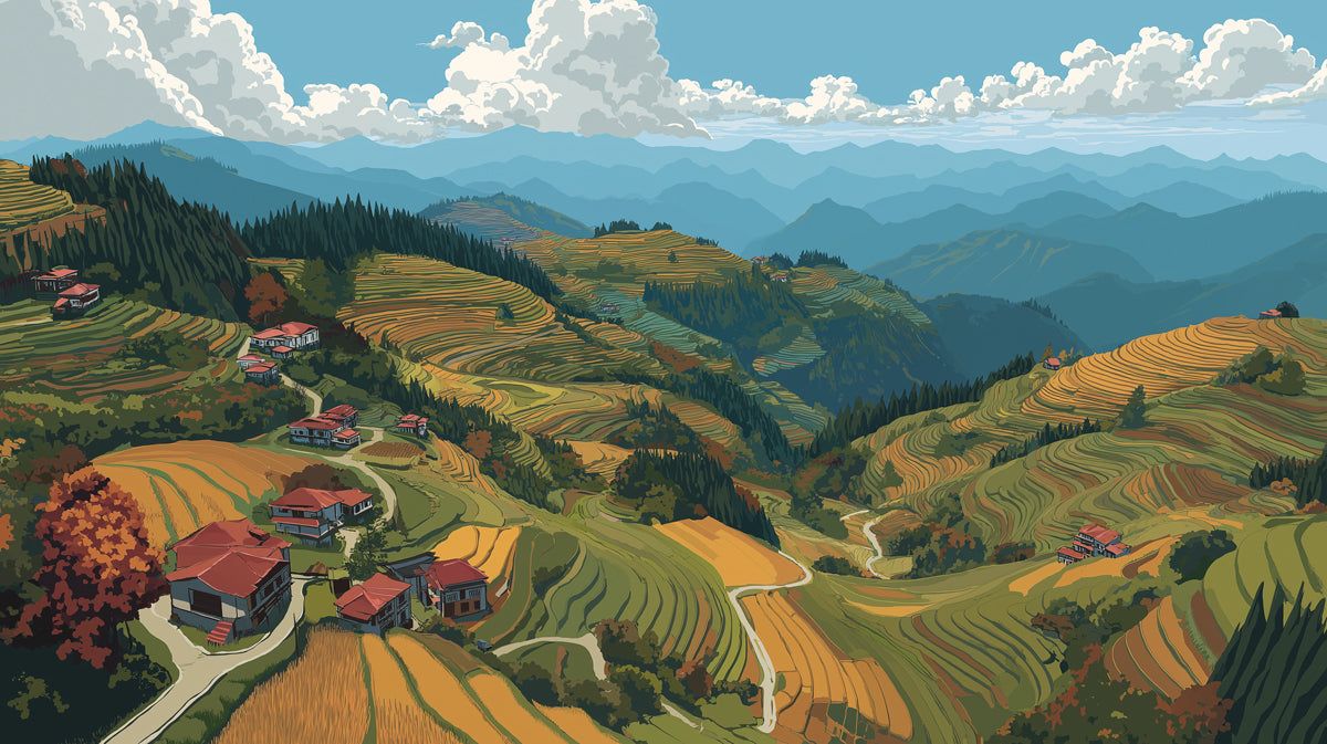 1200x673 Terraced Rice Field Landscape Mural Wallpaper