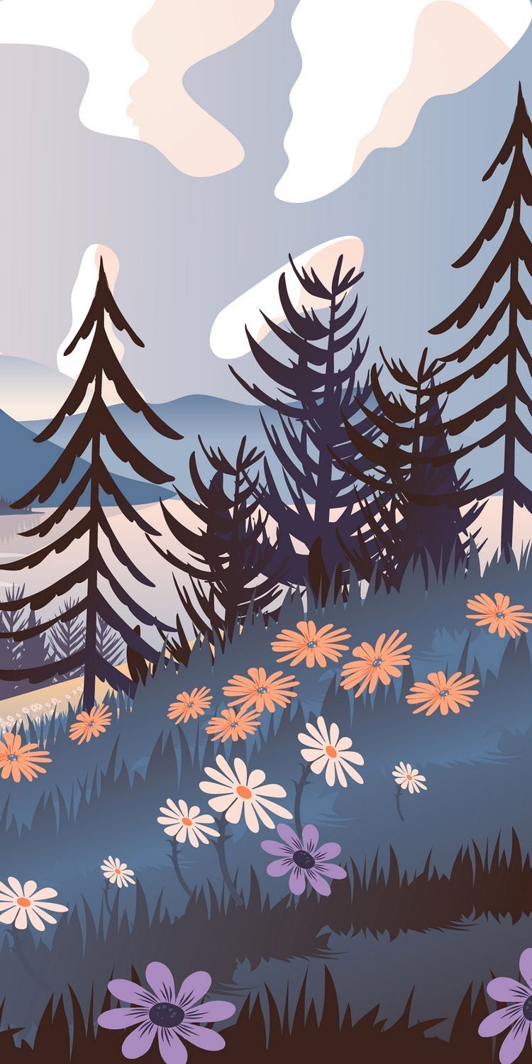 750x1500 Wallpaper Landscape, Illustration, Landscape Painting, Graphic Design, Aesthetics, Background Free Image