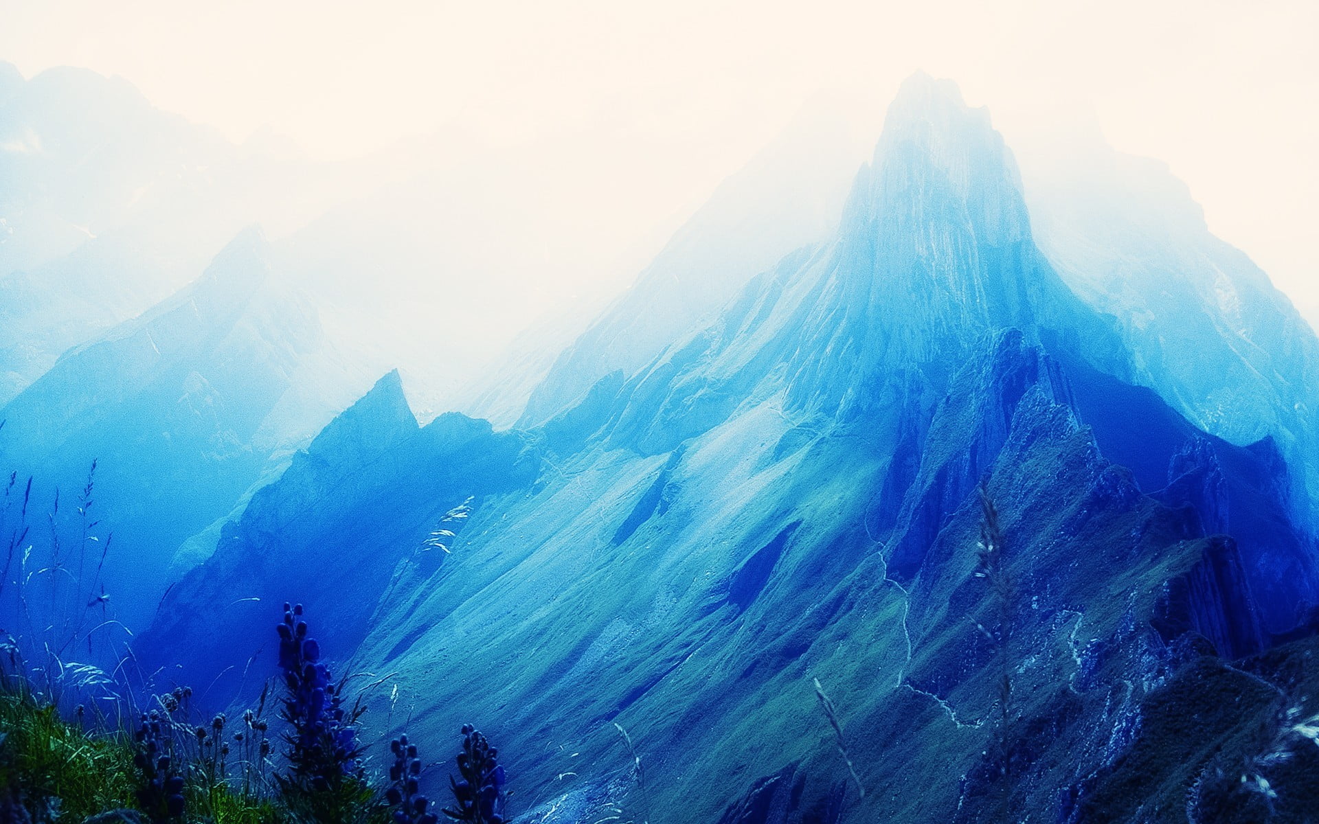1920x1200 Mountain range graphic art, landscape, flowers, mountains, nature HD wallpaper