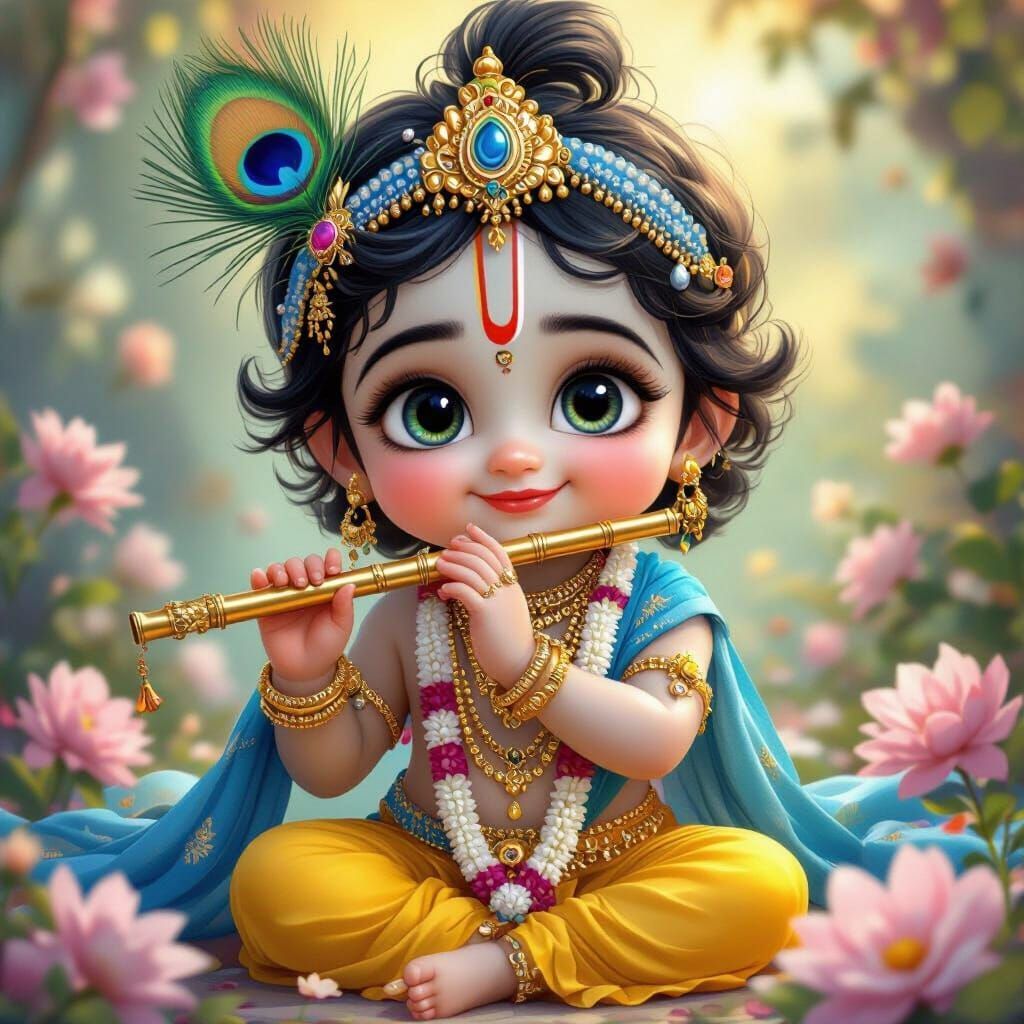 1024x1024 Adorable Baby Krishna in Vibrant 3D Style