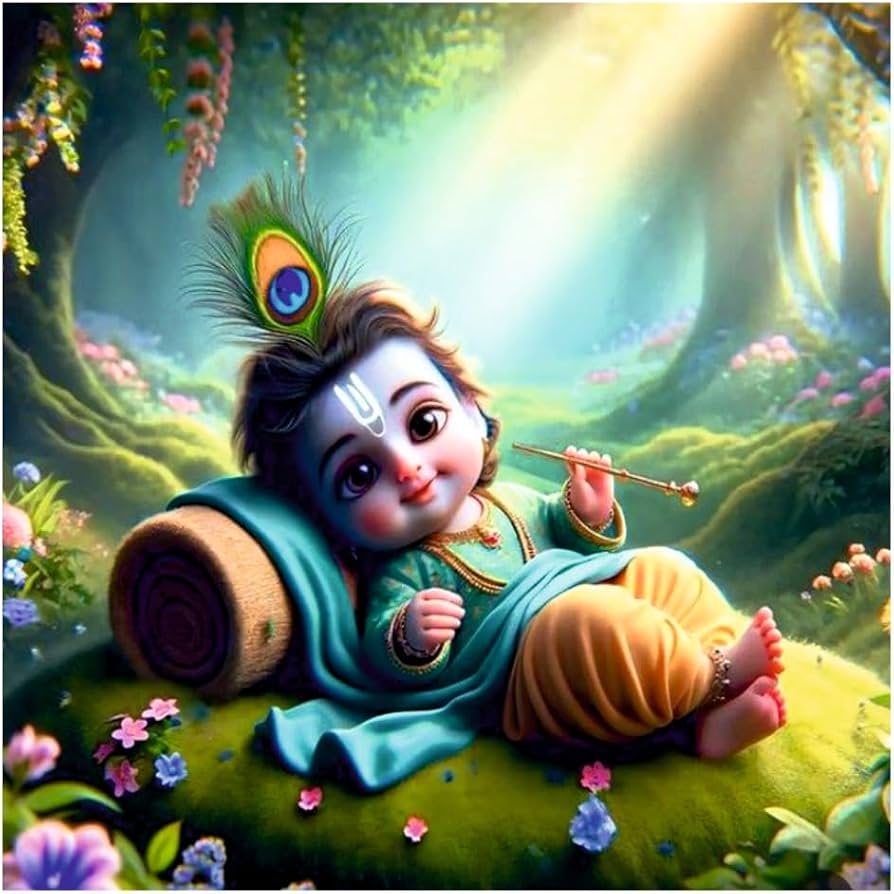 894x894 Akki Wold Baby Krishna Sleeping With Feather God Wall Poster for Living Room, Kids Room, Pooja Room (Size X 46CM) : Amazon.in: Home & Kitchen