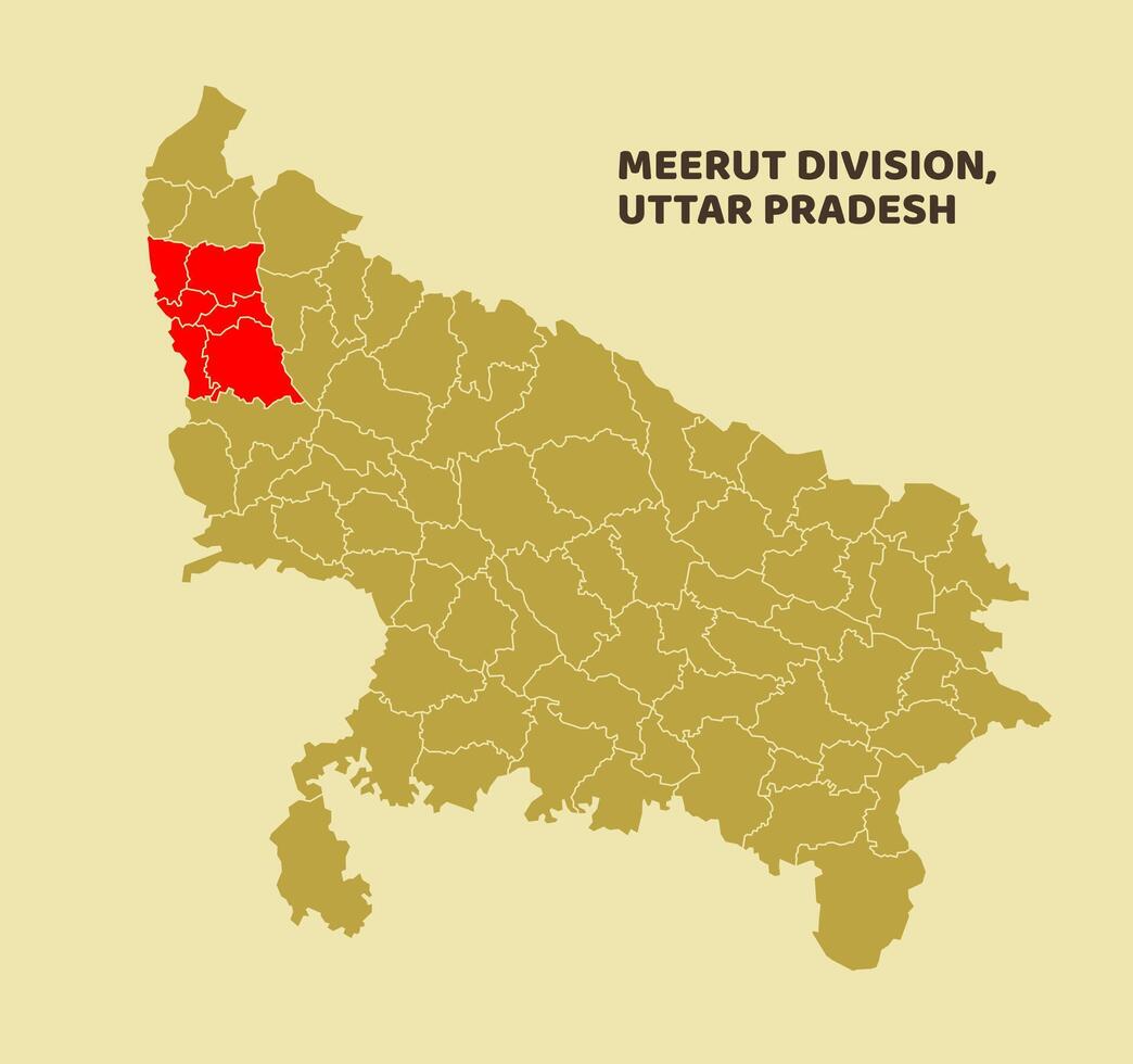 1044x980 Meerut Division Highlighted in Uttar Pradesh State Map of India