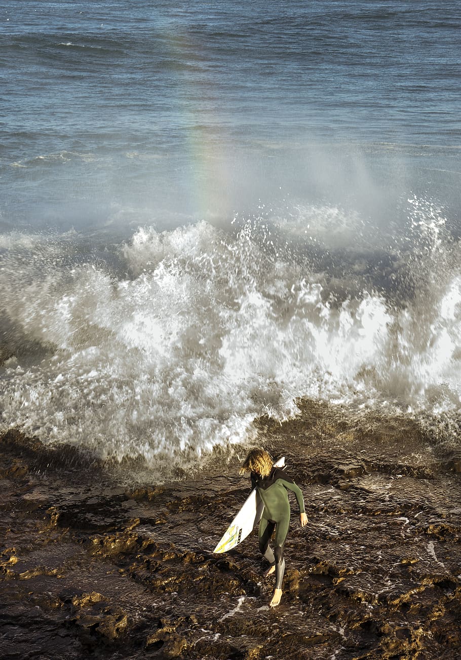 910x1303 HD wallpaper: australia, wollongong, waves, ocean, nsw, rainbow, rocks, sea