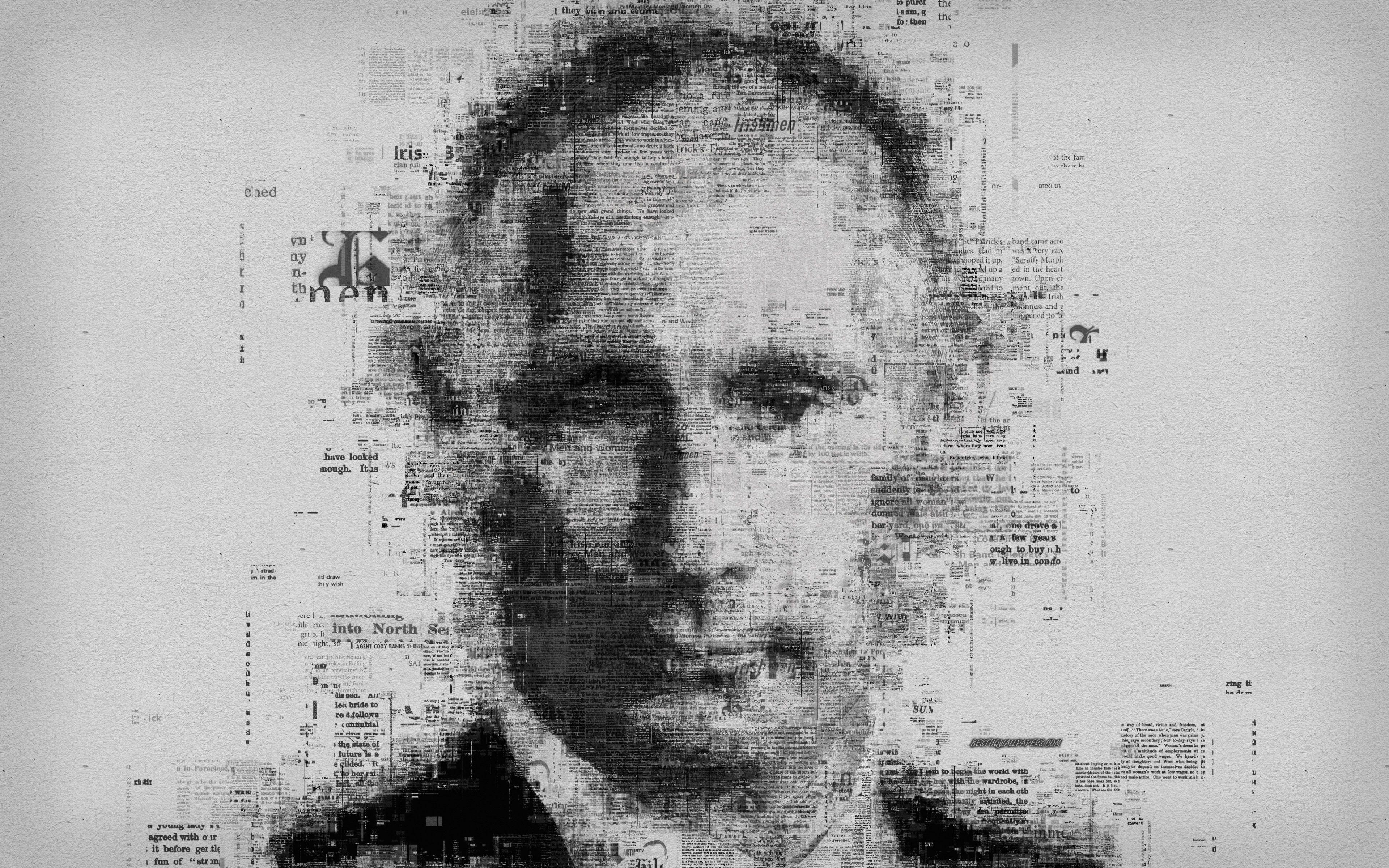 3840x2400 Download wallpaper Vladimir Putin, 4k, Russian President, portrait, face, creative art portrait, newspaper art, Russian politician, Russian Federation for desktop with resolution 3840x2400. High Quality HD picture wallpaper