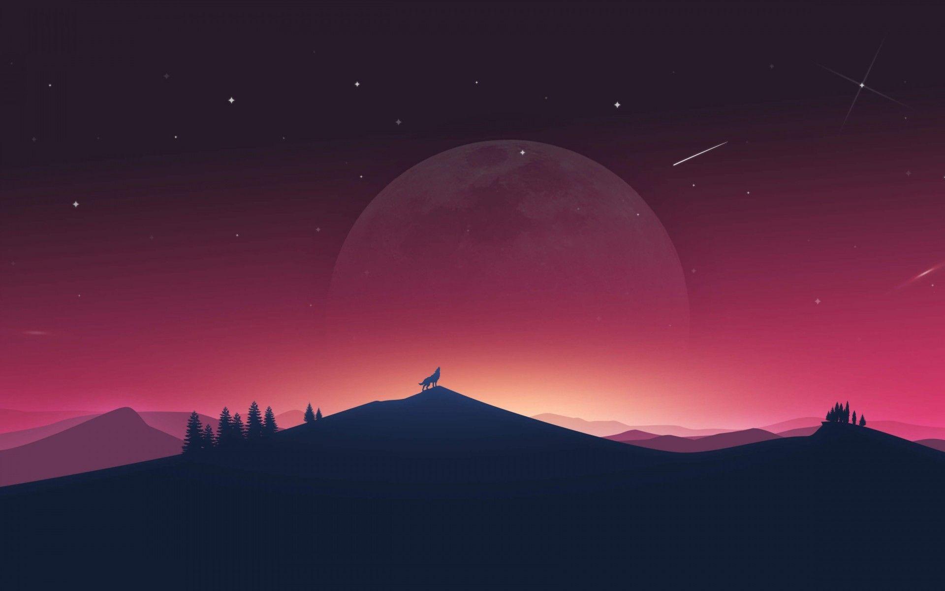 1920x1200 Wolf Howling at the Red Moon Wallpaper