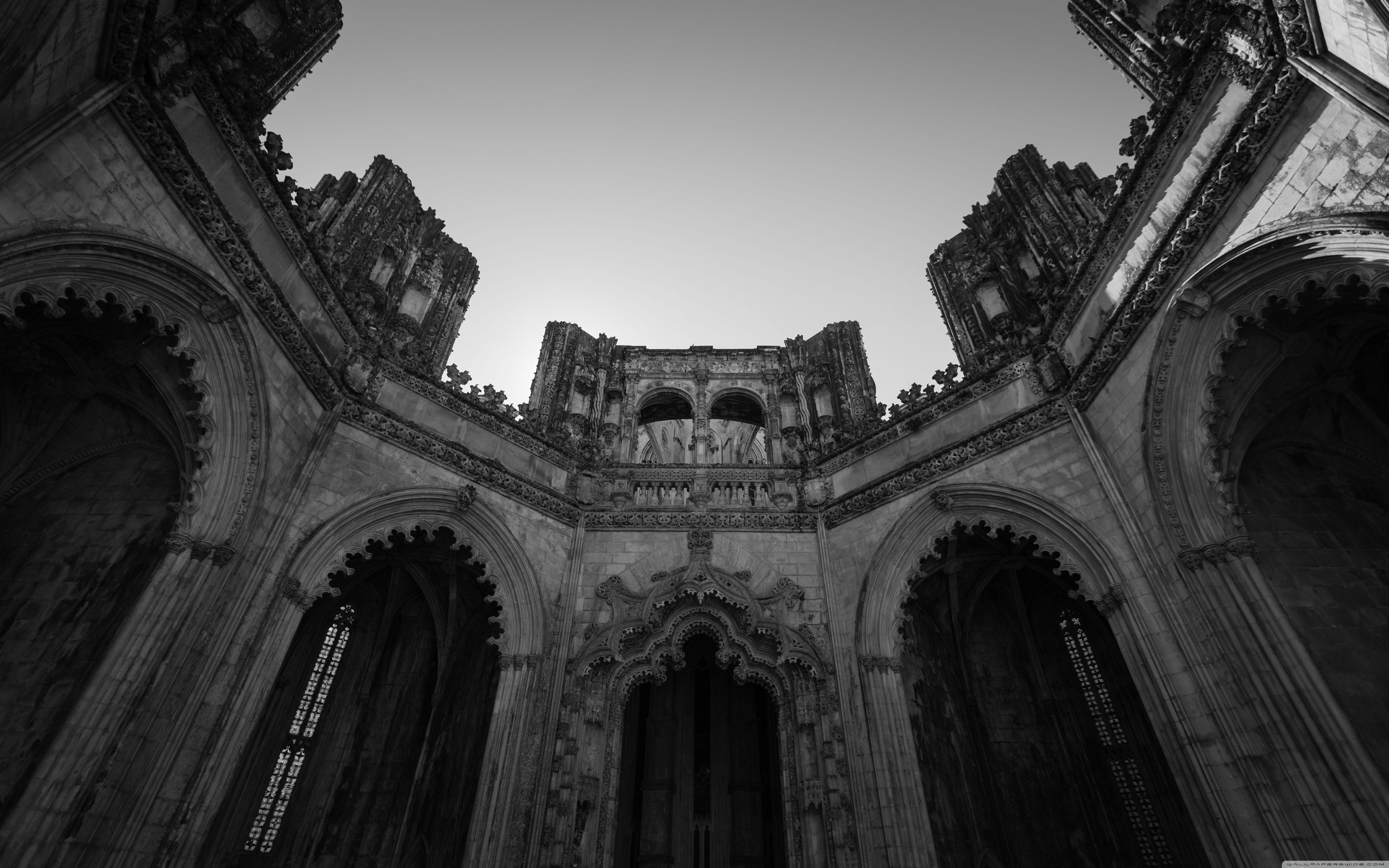 5120x3200 Download Batalha Monastery Architecture Black and White UltraHD Wallpaper