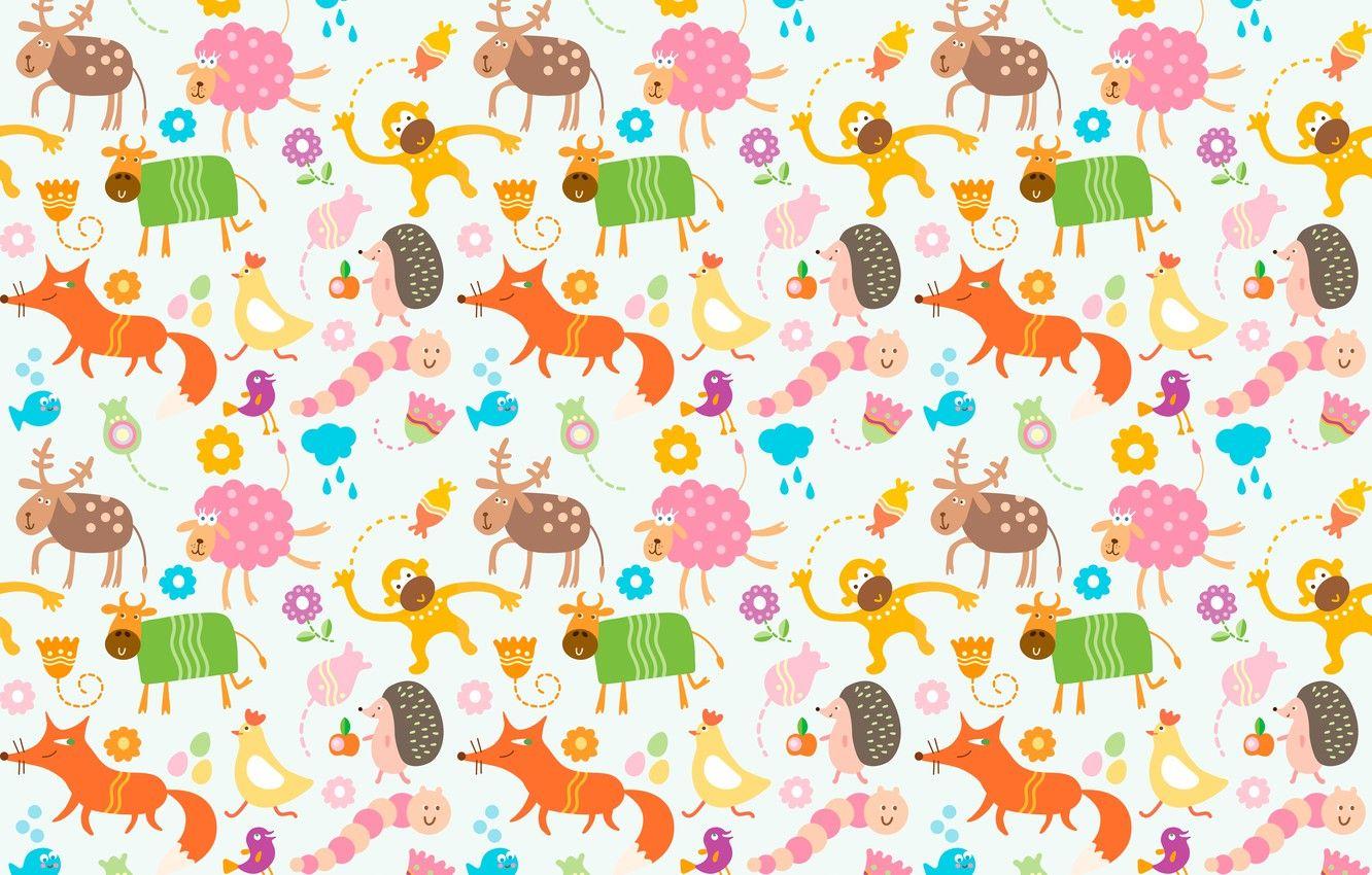 1332x850 Wallpaper animals, children, cow, chicken, deer, monkey, the worm, Fox, sheep image for desktop, section текстуры