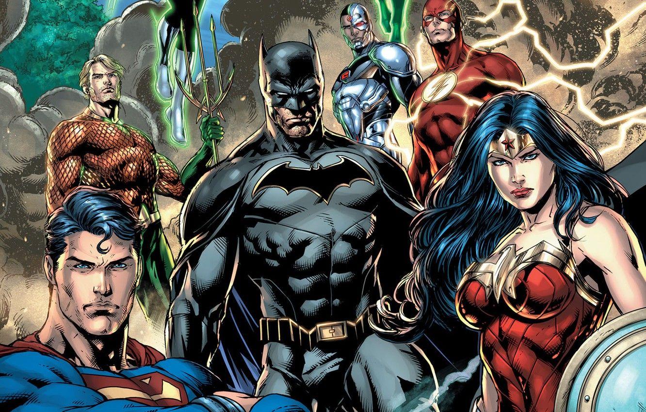 1332x850 Wallpaper fantasy, Wonder Woman, Batman, comics, Superman, artwork, mask, superheroes, costume, fantasy art, DC Comics, Cyborg, Flash, Aquaman, Justice League, cape image for desktop, section фантастика