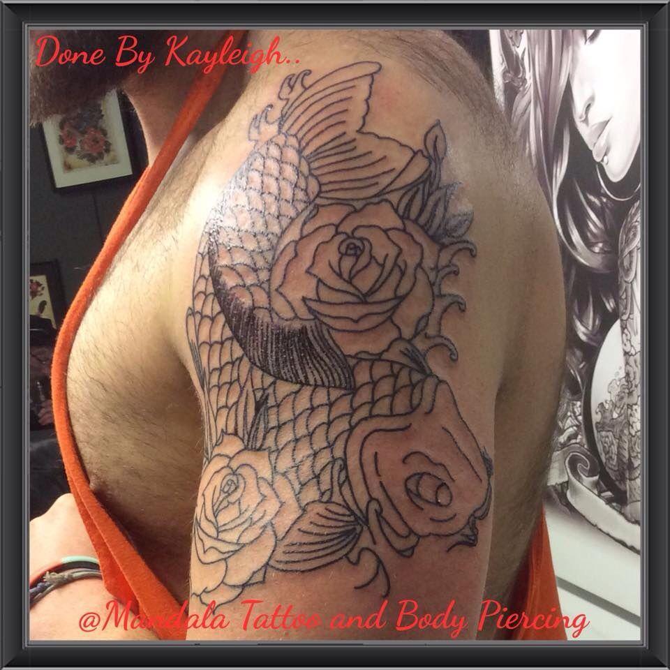 960x960 tattoo #Japanese #koi #fish #roses #waves #man #arm #muscle #sleeve