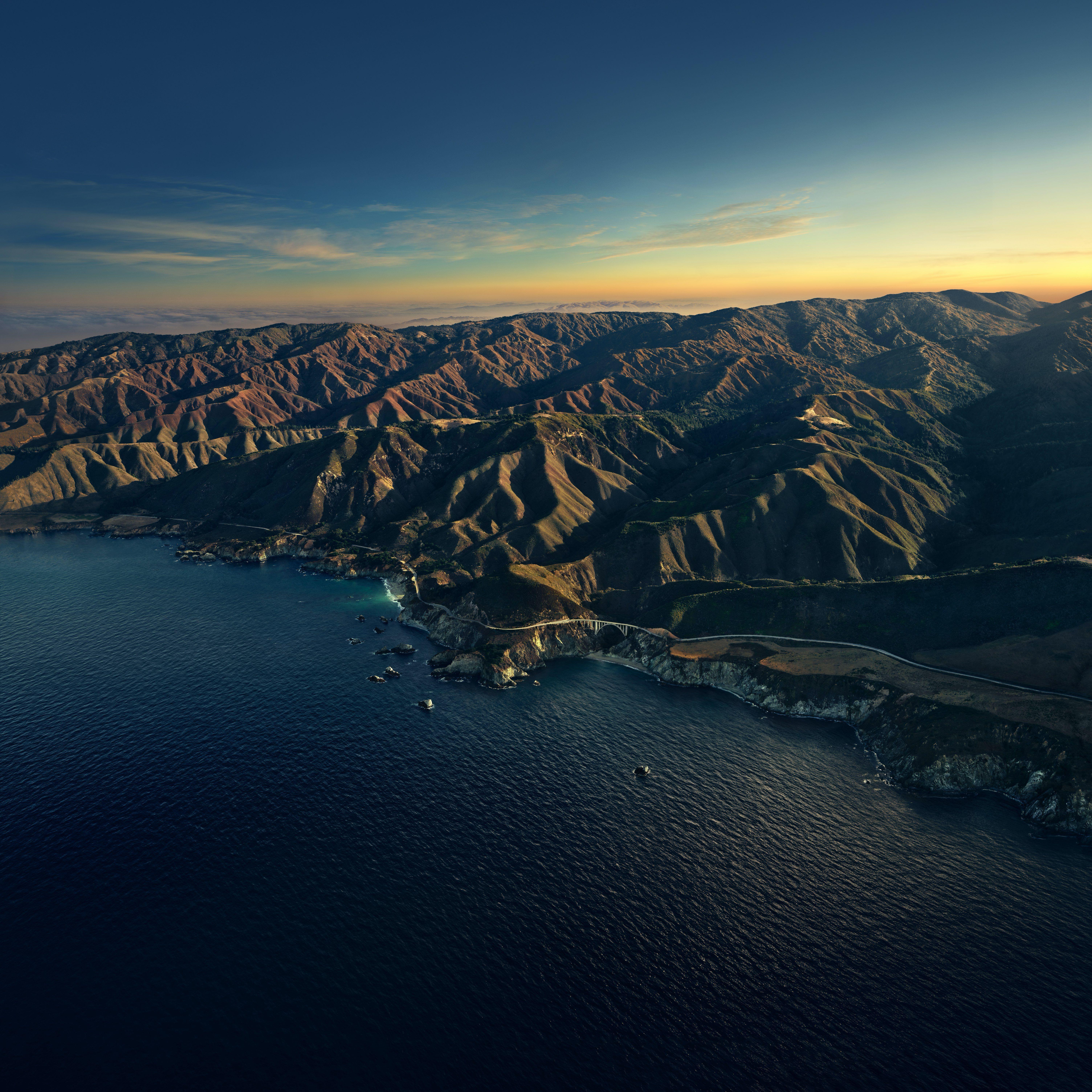 6016x6016 Big Sur 4K Wallpaper, Mountains, Golden hour, Sunset, Evening, macOS, Stock, California, 5K, Nature