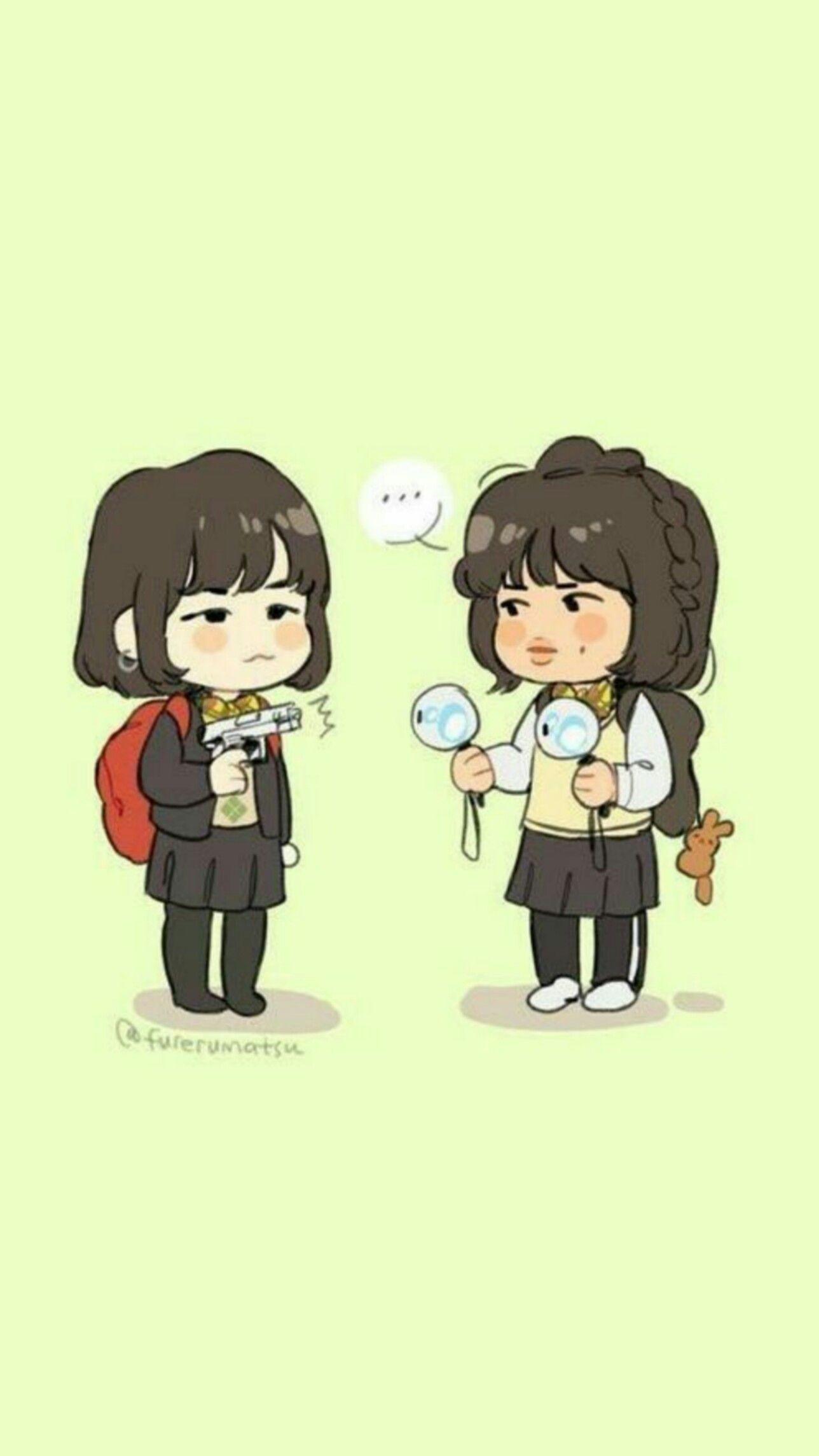 1288x2289 BTS's NamGi (Namjoon Yoongi) Cute Chibi Wallpaper