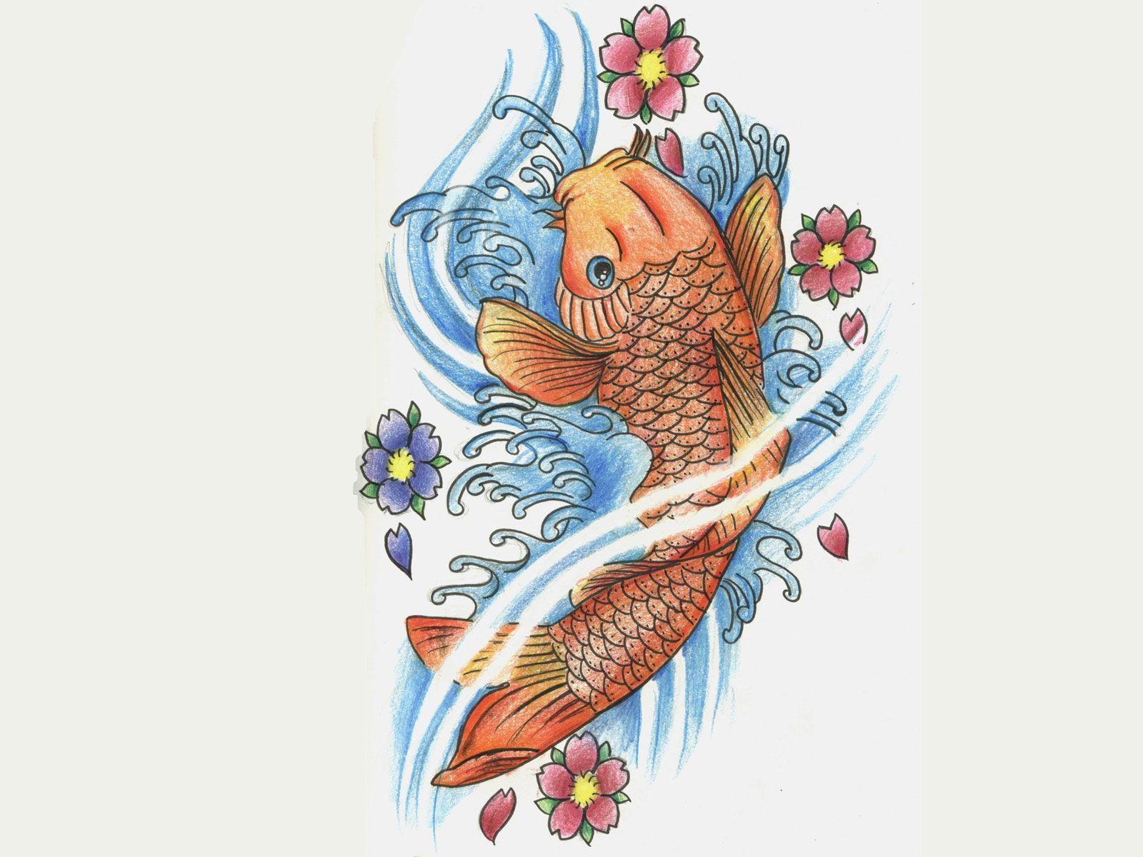 1600x1200 Free Designs Orange Coy Carp And Flowers Wallpaper Design 1600x1200