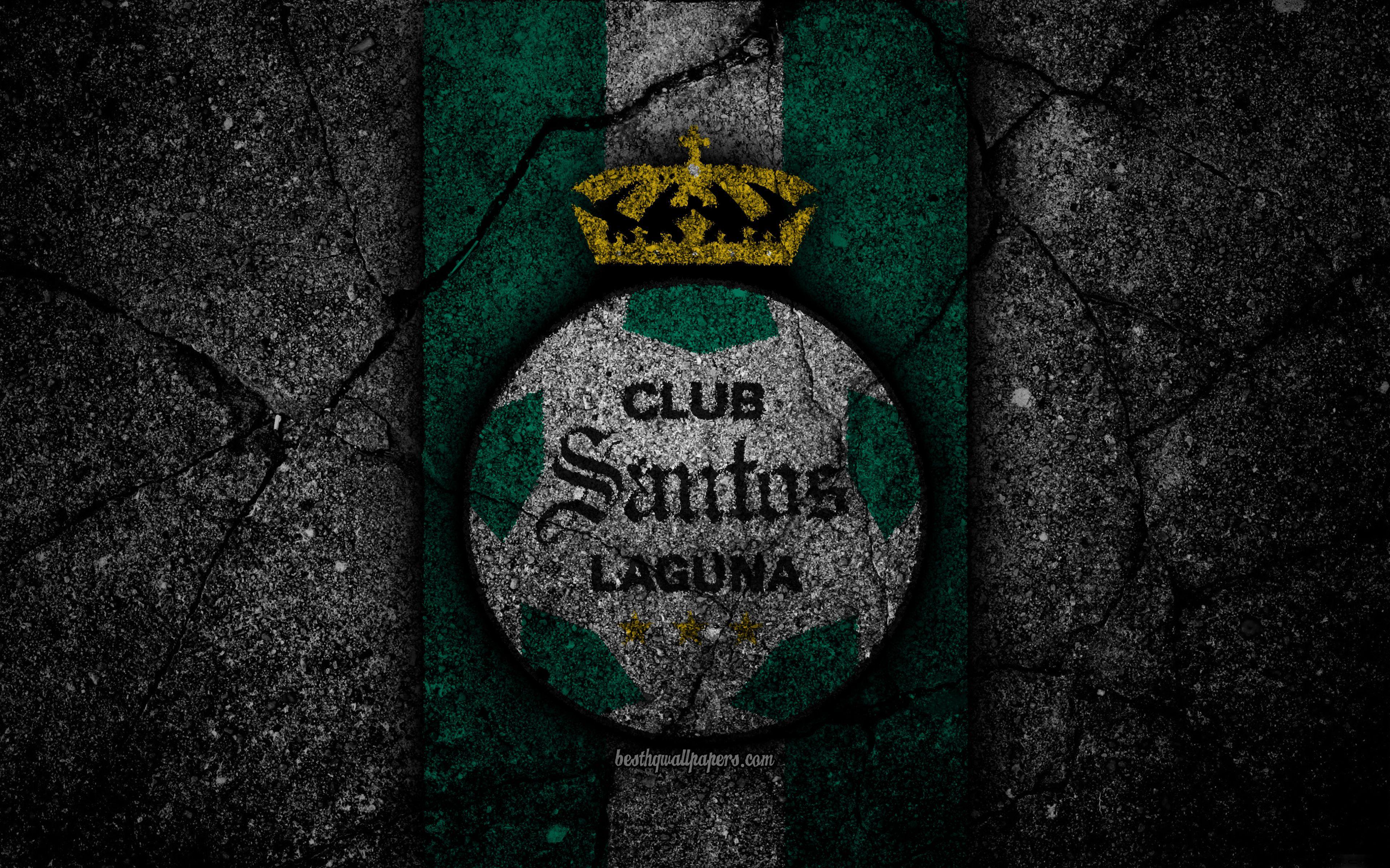 3840x2400 Download wallpaper 4k, Santos Laguna FC, logo, Liga MX, football, soccer, Primera Division, black stone, Mexico, Santos Laguna, asphalt texture, football club, FC Santos Laguna for desktop with resolution 3840x2400. High Quality