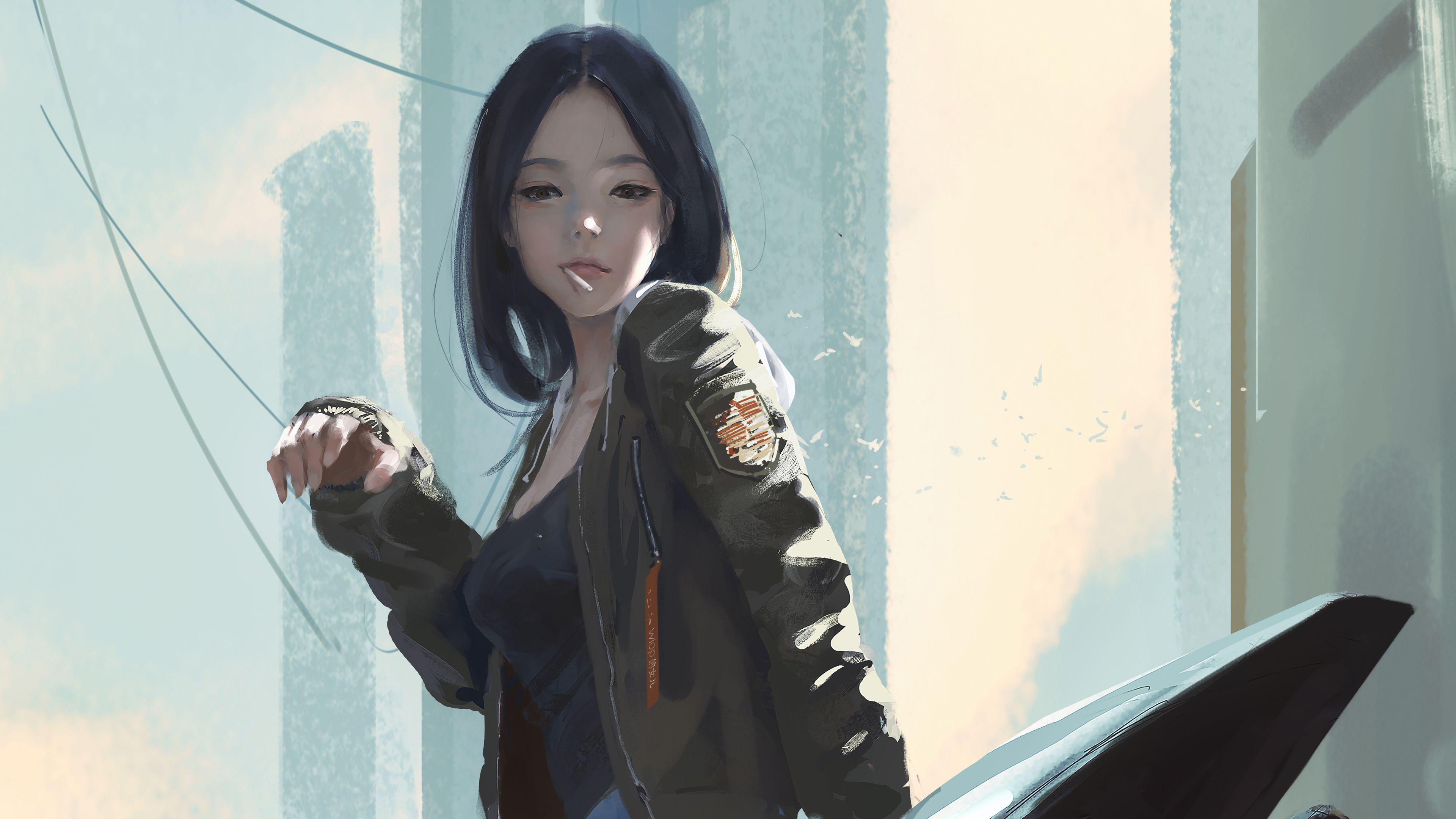 3840x2160 Wallpaper 4k Urban Girl Smoking Cigarette 4k 4k Wallpaper, Anime Girl Wallpaper, Anime Wallpaper, Artist Wallpaper, Artwork Wallpaper, Wallpaper, Digital Art Wallpaper, Hd Wallpaper, Smoking Wallpaper