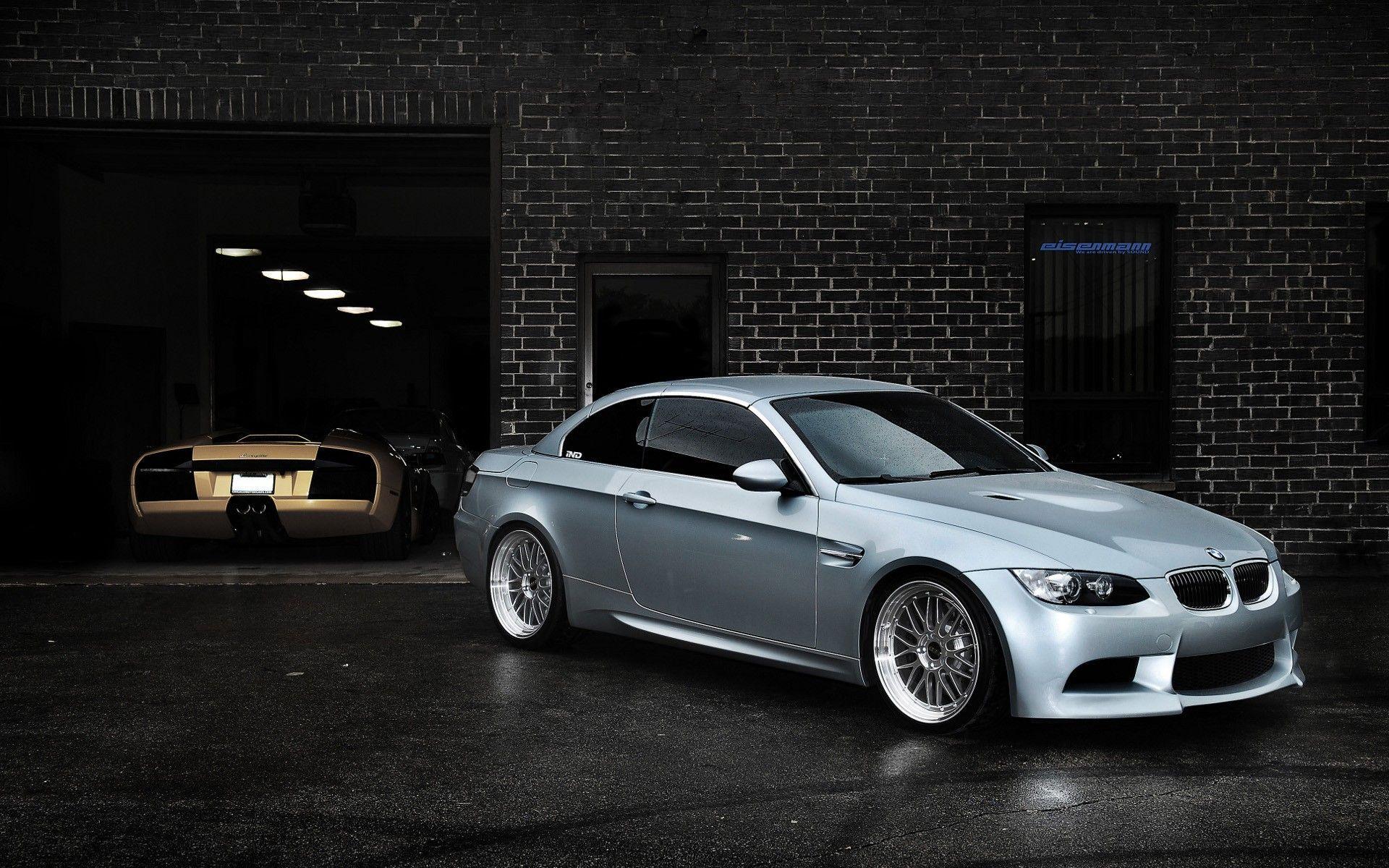 1920x1200 Download desktop wallpaper Silver BMW near the underground garage, photo wallpaper for your desktop