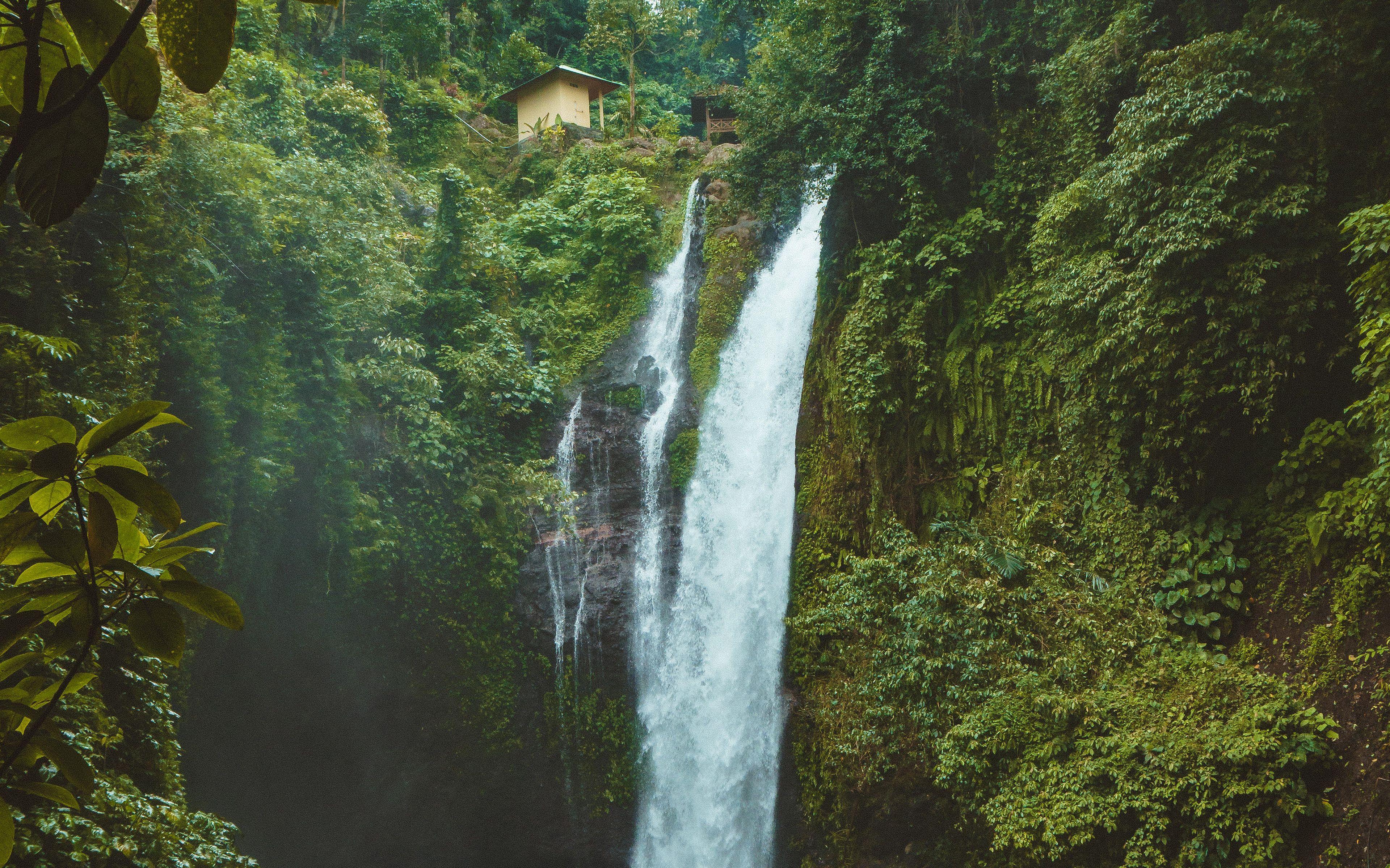 3840x2400 Waterfall Summer Forest River Nature Jungle Wallpaper