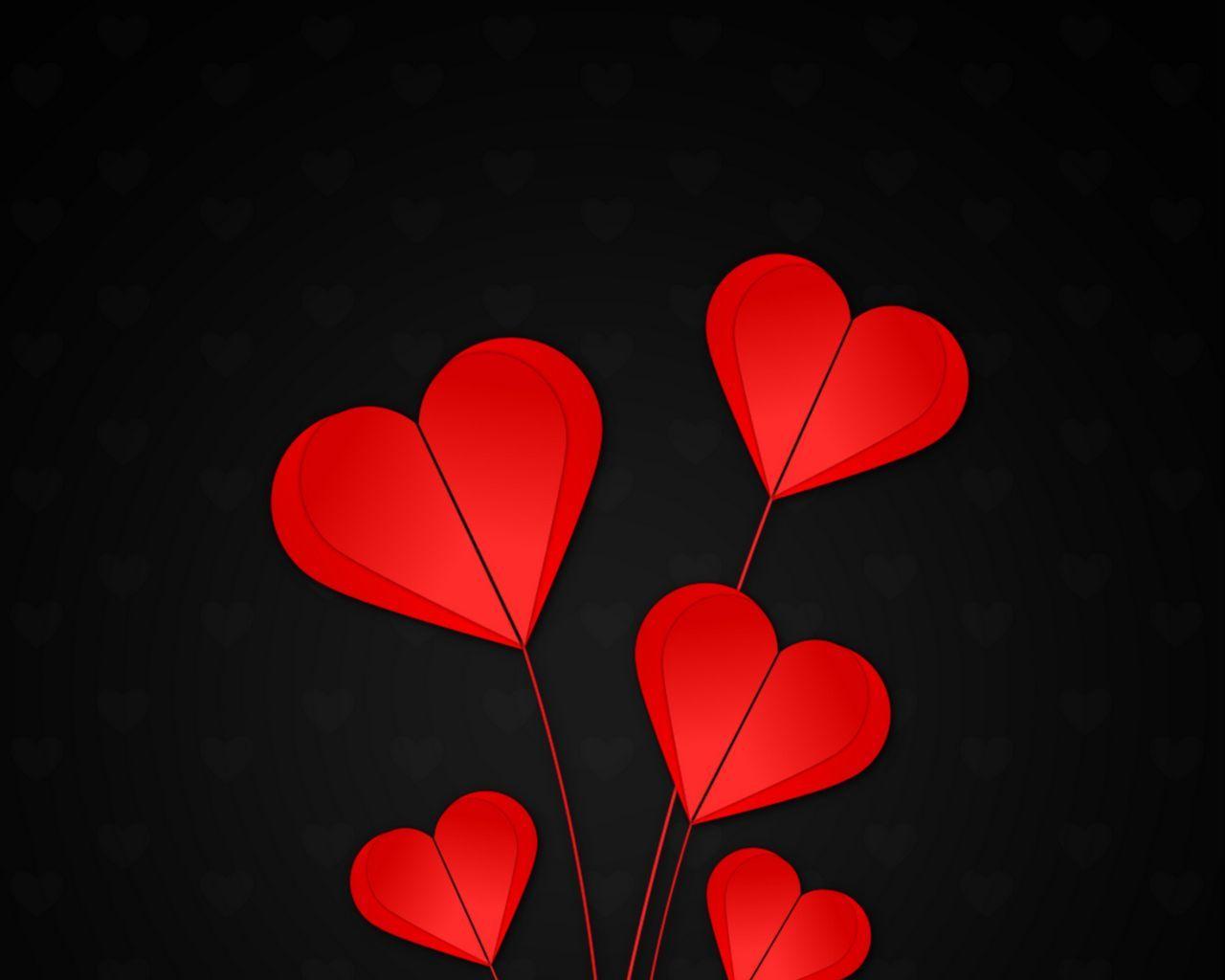 1280x1024 Download wallpaper 1280x1024 hearts, red, black background standard 5:4 HD background