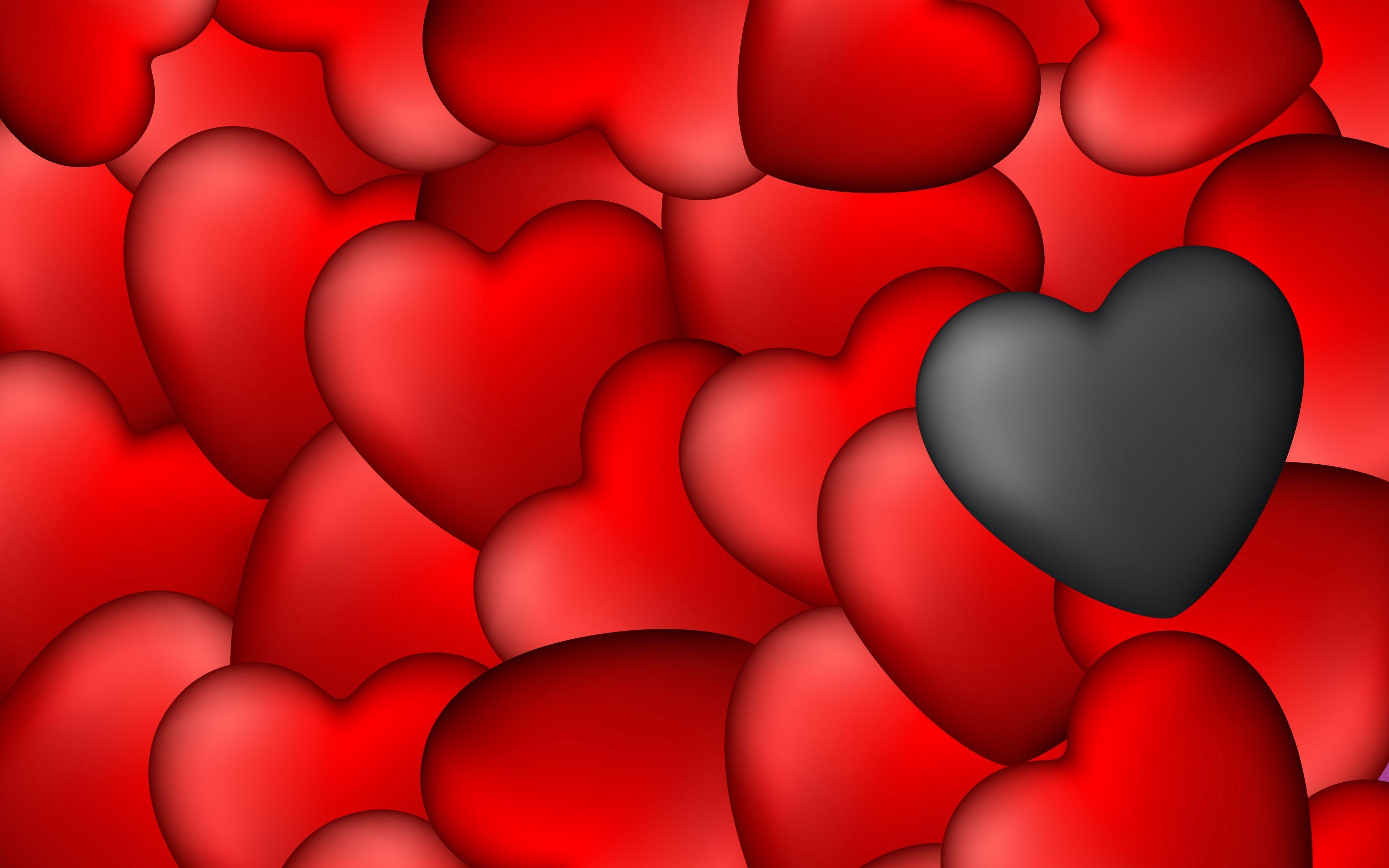 3840x2400 Wallpaper Hearts, Art, Red, Black And Black Heart