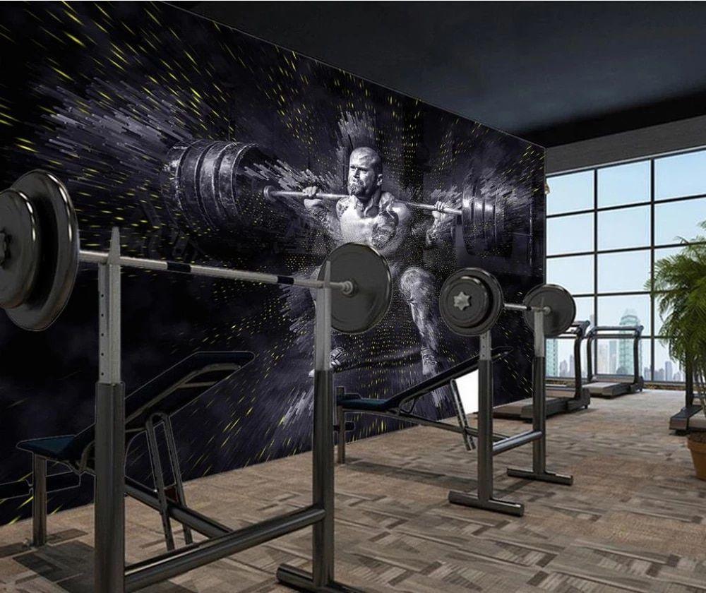 1000x840 Custom Mural Wallpaper For Bedroom Walls 3D Modern gym weight lifting muscles men's frock background wall paper Gym mural decor. Wallpaper