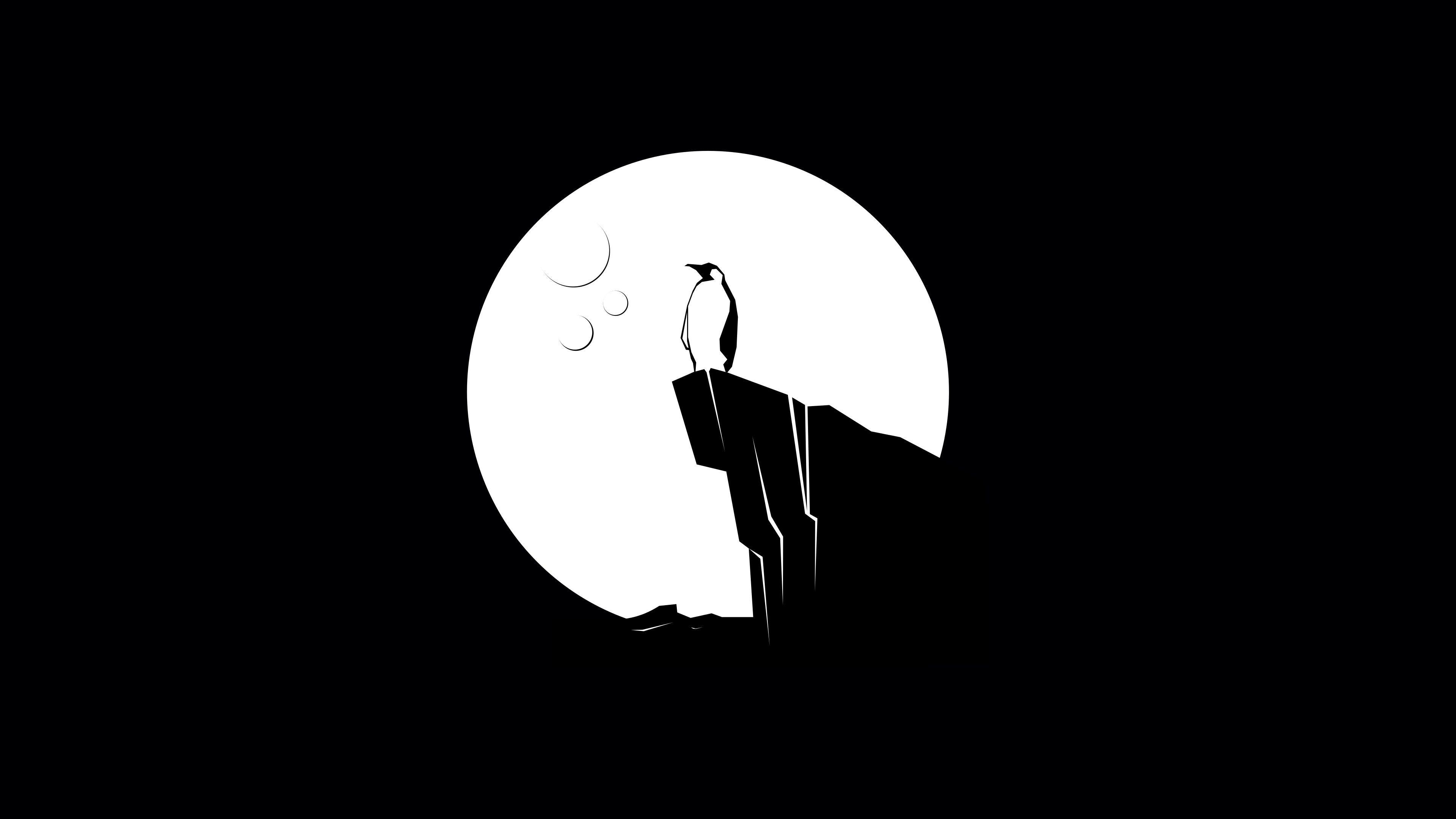 3840x2160 #vector, #Linux, #minimalism, #Penguin, #cliff, #ice, #Tux, #Moon, wallpaper