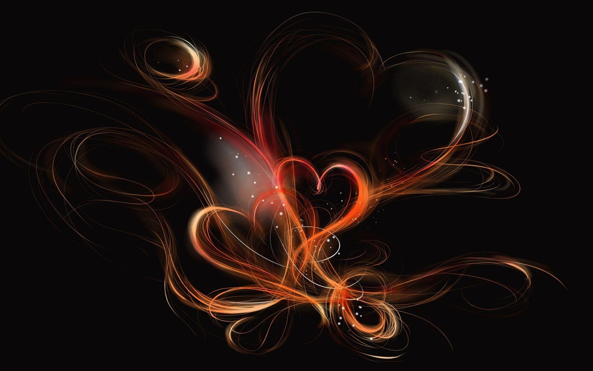 1920x1200 Black background with fiery hearts