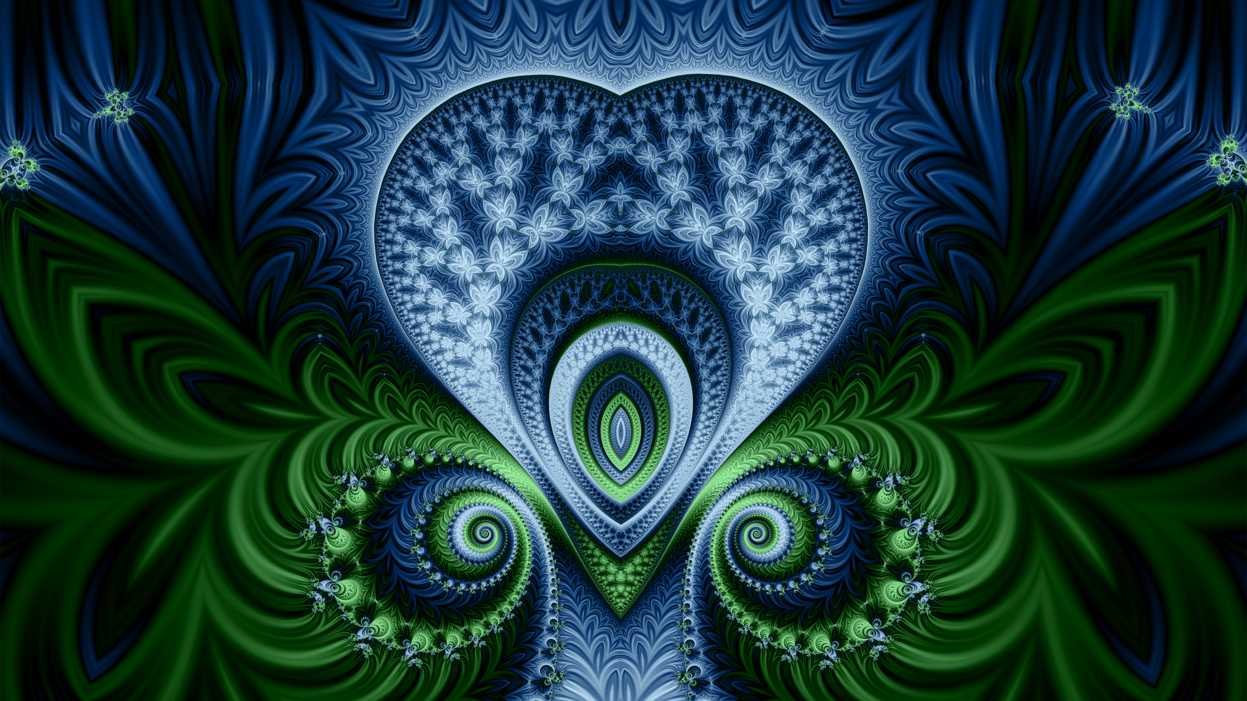 2560x1440 Blue Heart Green Leaves desktop PC and Mac wallpaper
