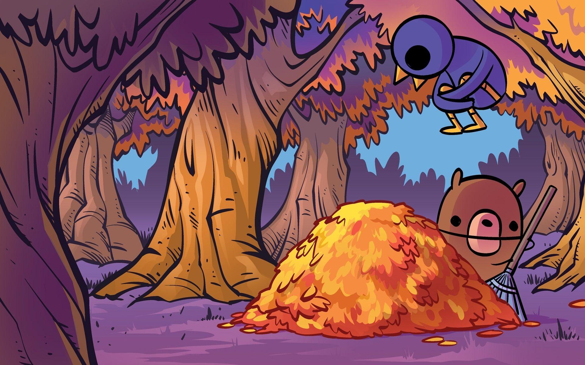 1920x1200 Art, Nedroid, Cute, Cartoon, Bears, Birds, Trees, Forest, Woods, Leaves, Nature, Autumn, Fall Wallpaper HD / Desktop and Mobile Background