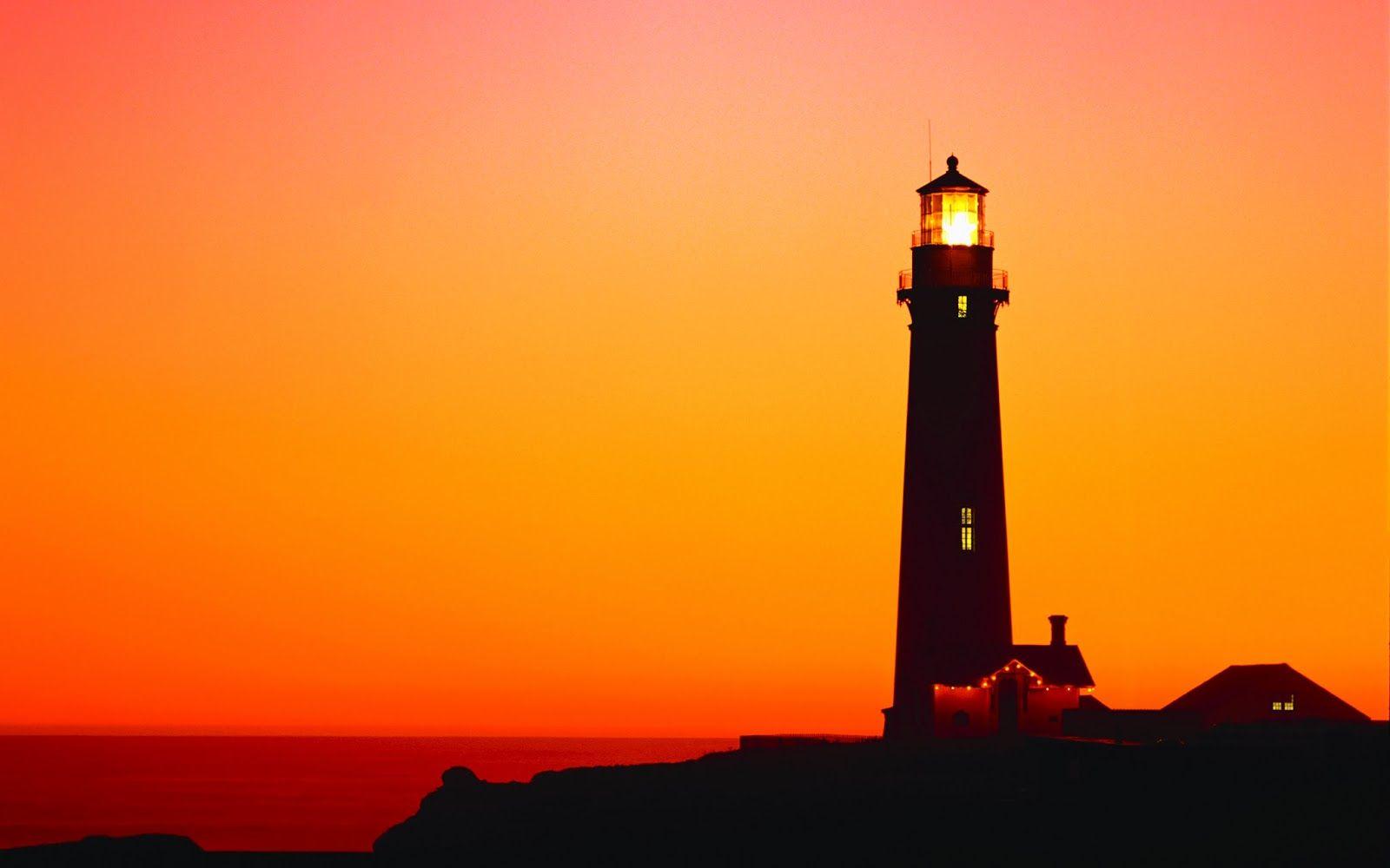 1600x1000 beauty walpaper: Lighthouse Sunset Wallpaper
