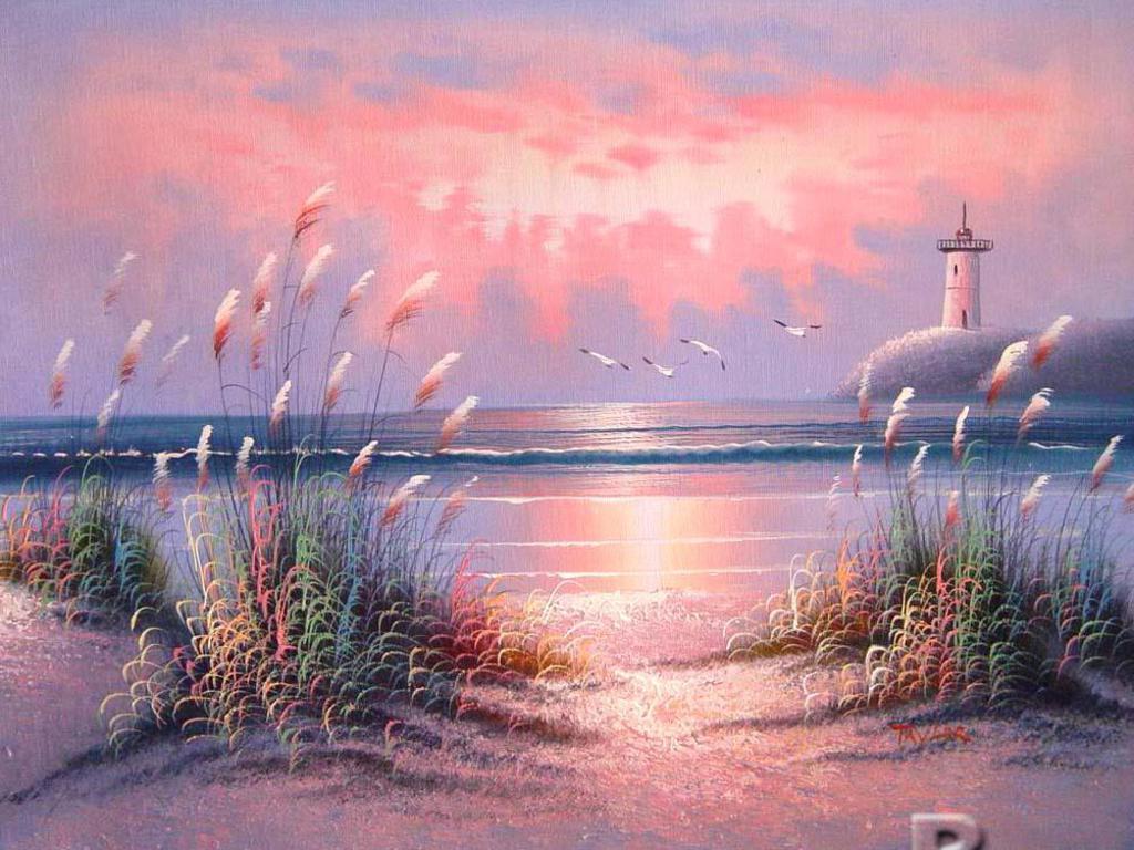 1024x768 Lighthouse in sunset