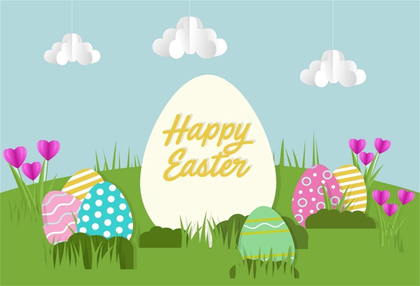 1468x1000 Amazon.com : Laeacco Happy Easter 10x8ft Vinyl Photography Background Cartoon Cute Easter Eggs Grassland Hanging Clouds Illustration Backdrop Community Easter Egg Hunt Day Banner Wallpaper : Camera & Photo