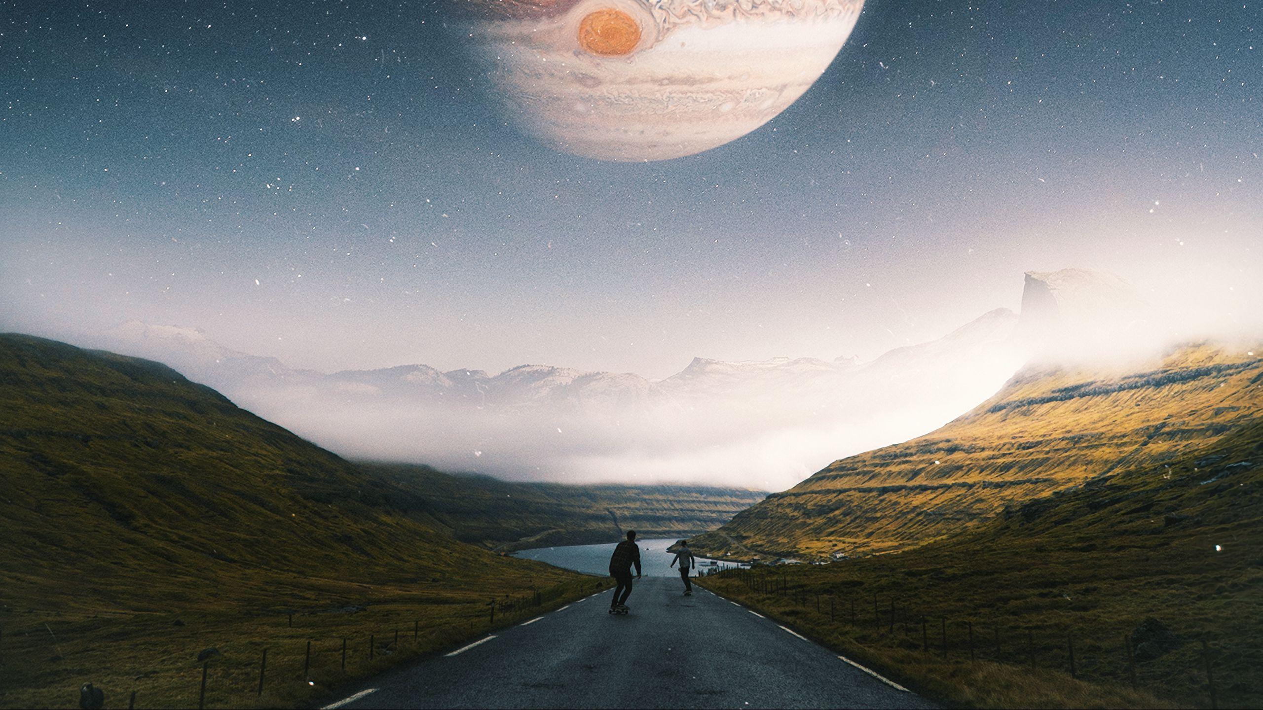 2560x1440 Download wallpaper 2560x1440 road, people, planet, space, landscape widescreen 16:9 HD background