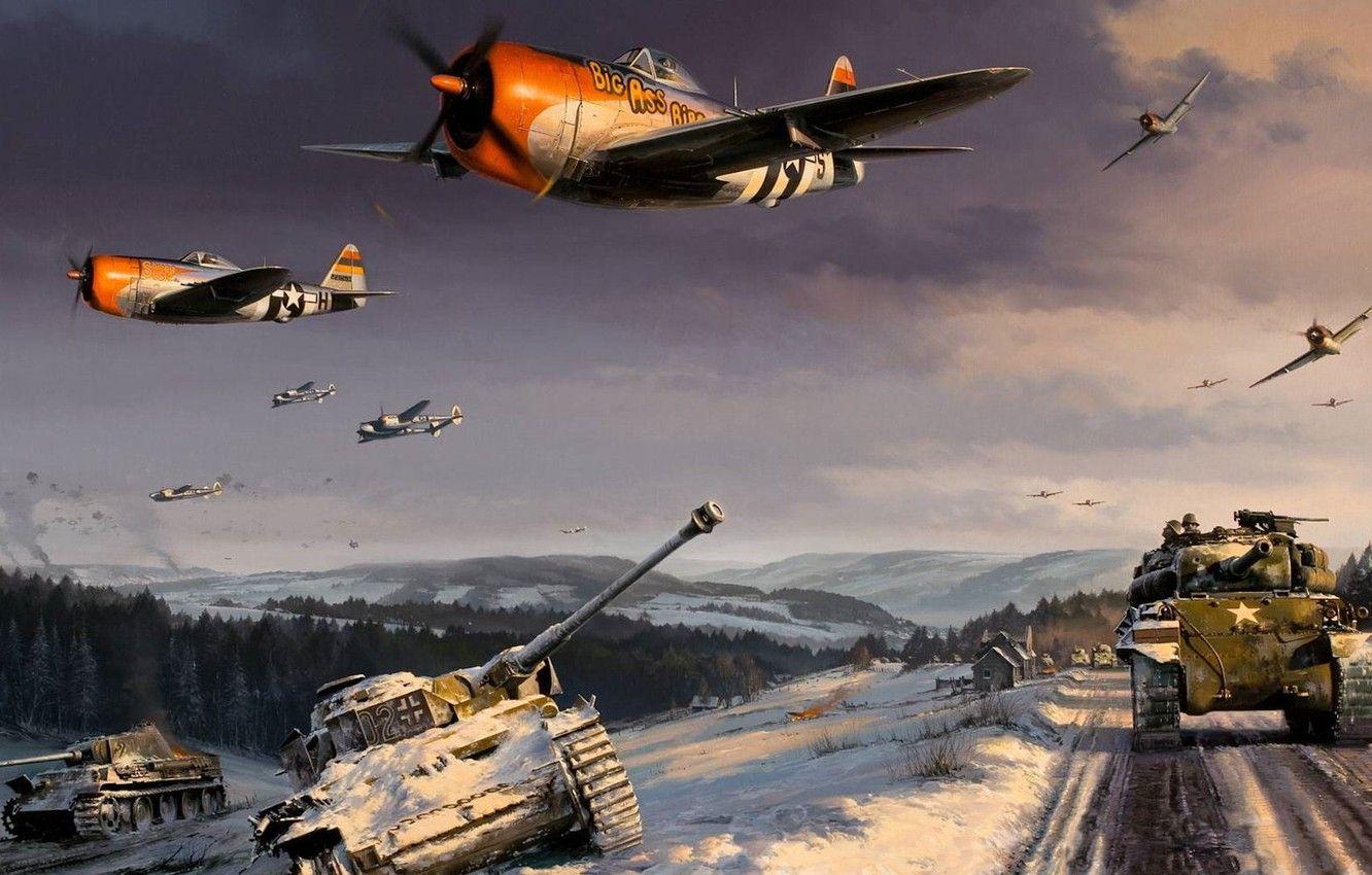 1332x850 Wallpaper figure, art, Lightning, Thunderbolt, World War II, Sherman, P the battle for the Ardennes, P47 image for desktop, section авиация