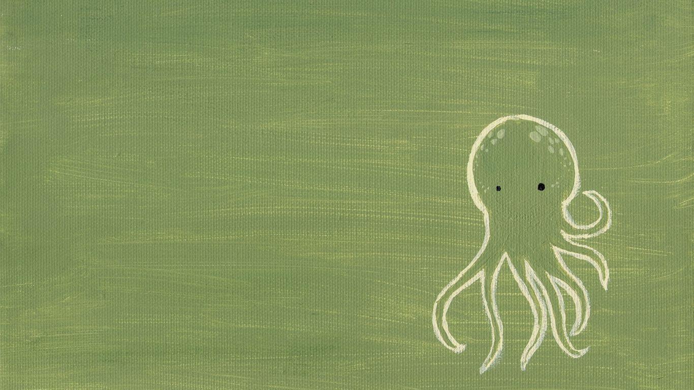 1366x768 Wallpaper green, octopus, drawing. Octopus wallpaper, Octopus drawing, Octopus artwork