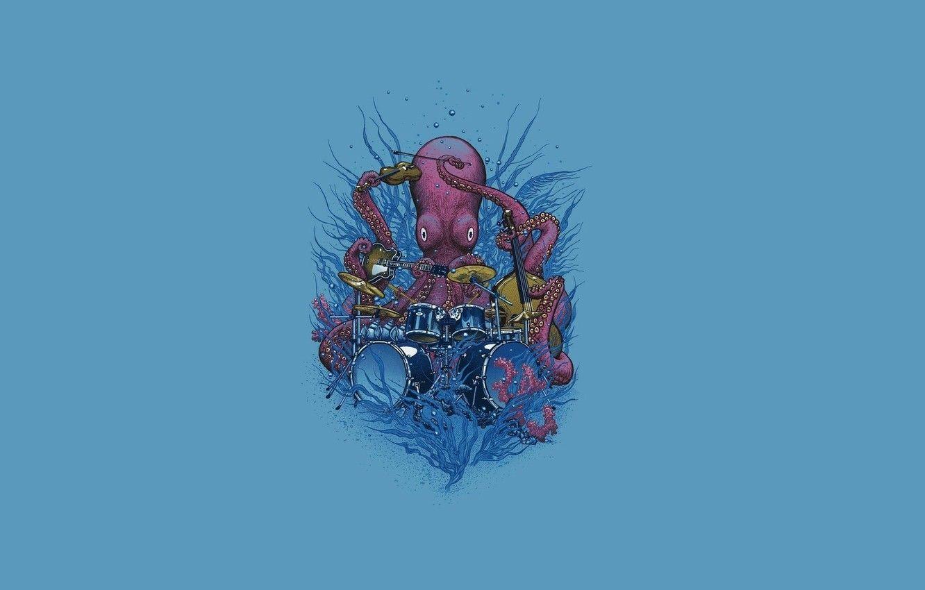 1332x850 Wallpaper Minimalism, Octopus, Art, Drum Set image for desktop, section минимализм