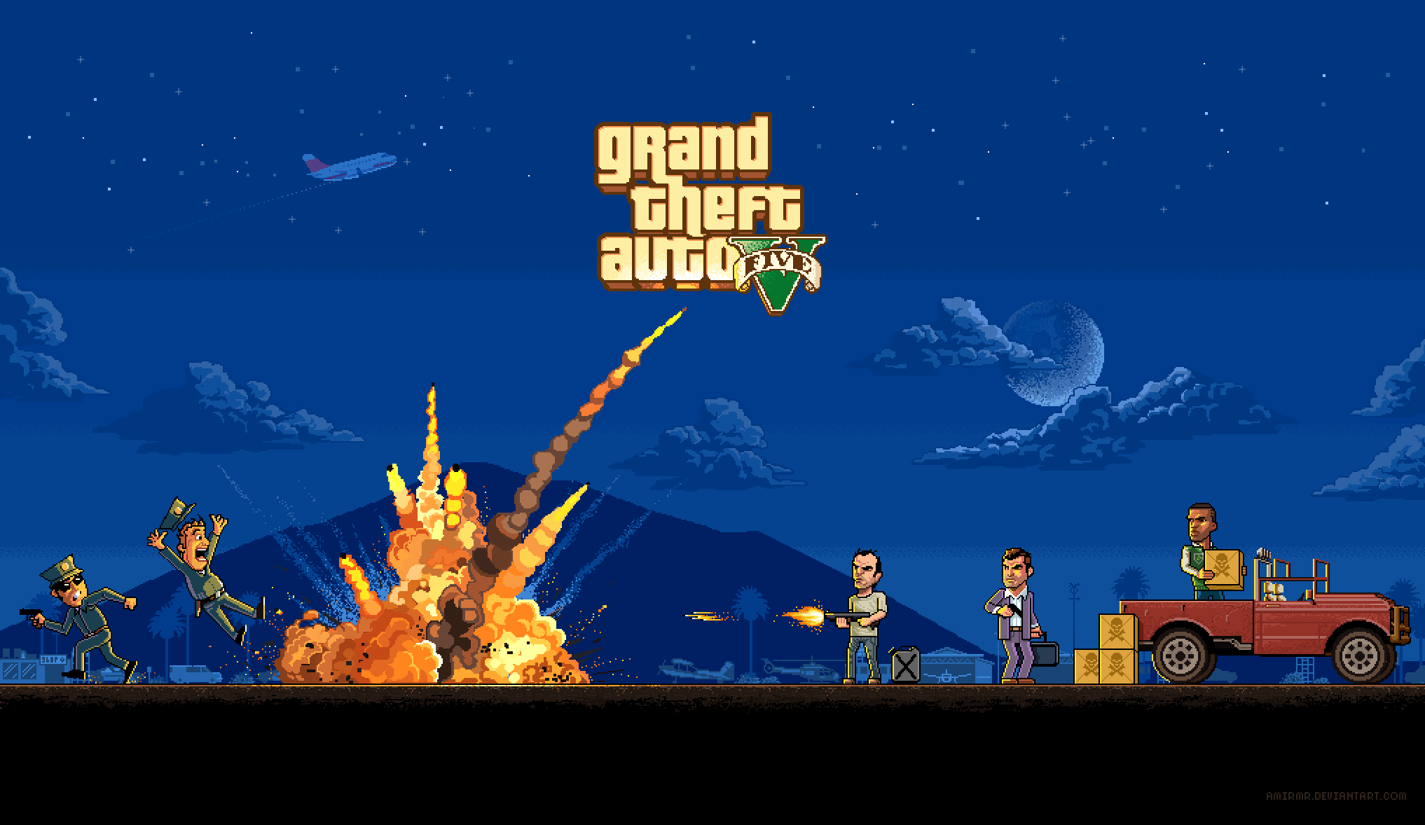 2034x1178 GTA 5 Pixel Art Wallpaper