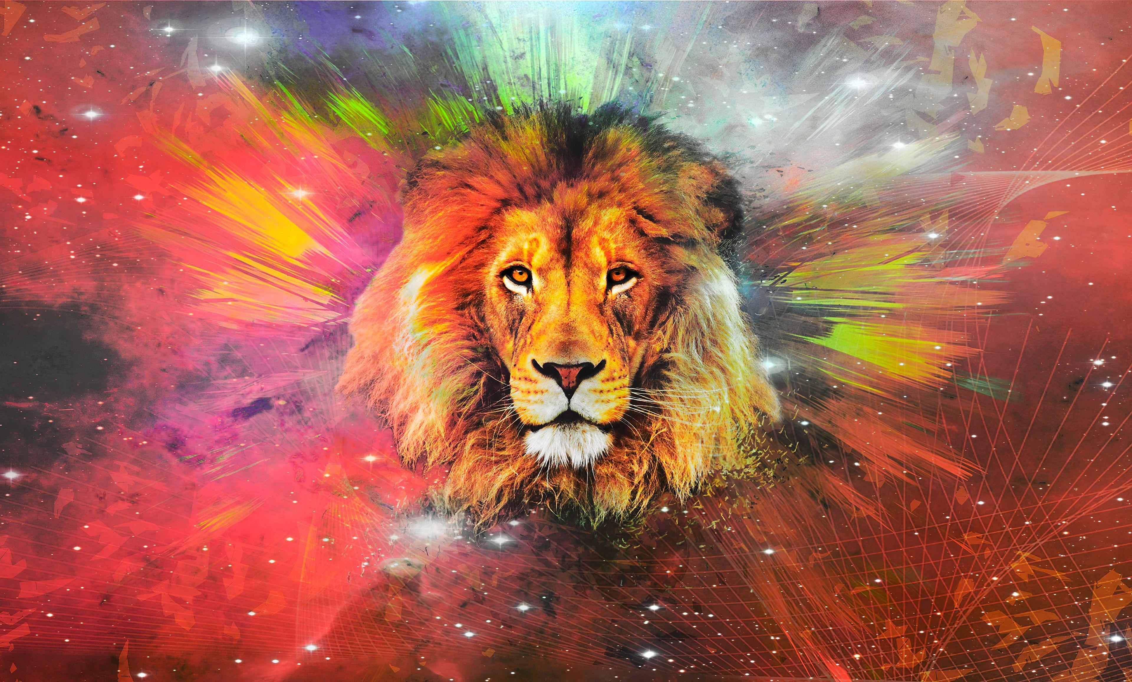 3840x2313 Lion Galaxy Art 4k iPhone XS MAX HD 4k Wallpaper, Image, Background, Photo and Picture