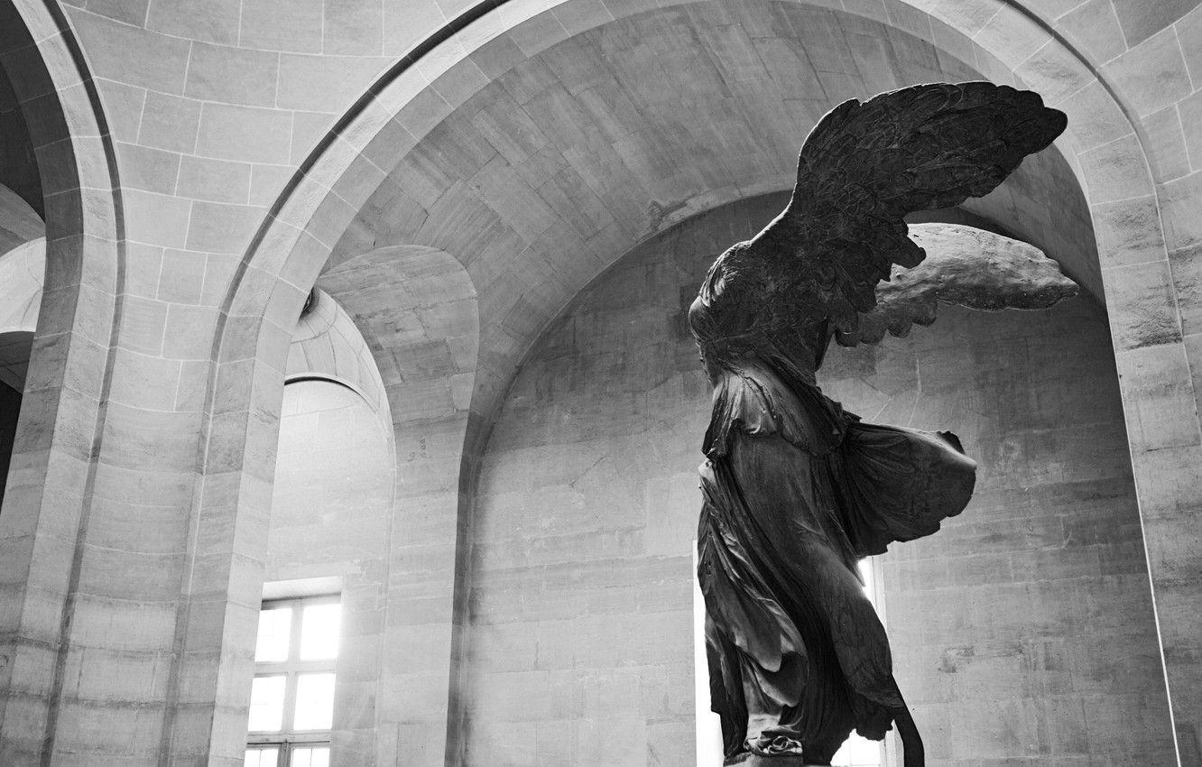 1332x850 Wallpaper Girl, Paris, Woman, Wings, Walls, Black And White, Female, Statue, B W, Josell Mariano Image For Desktop, Section разное