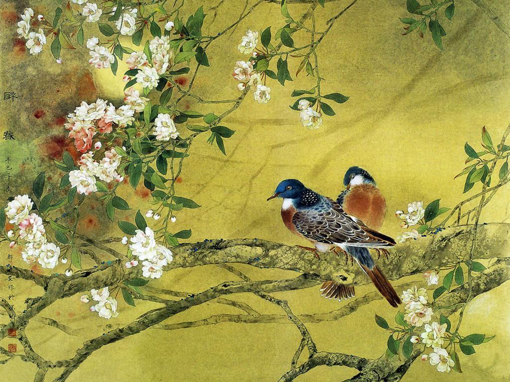 1024x768 Chinese Art Covering Flowers and Nature. wedding card