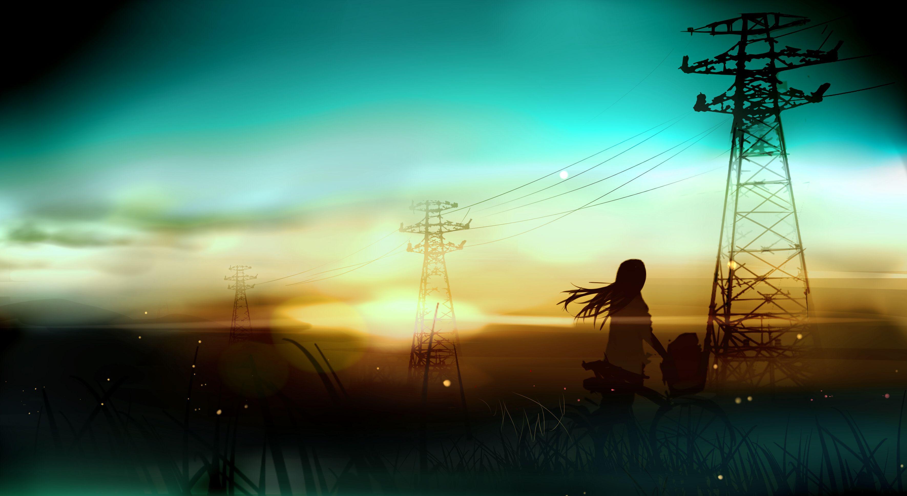 3541x1938 Anime Girl At Sunset Wallpaperx1938