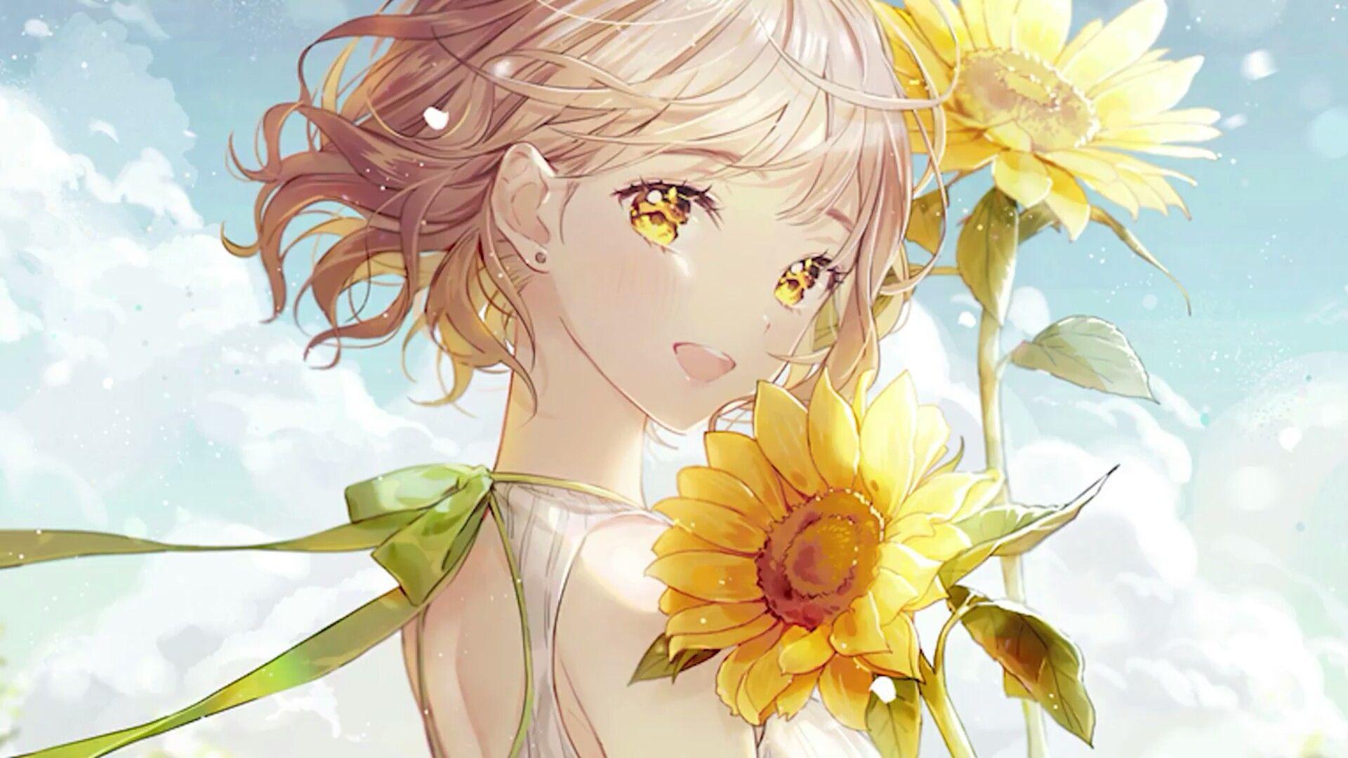 1920x1080 Landscape Portrait Anime Girl Flowers Wallpaper & Background Download