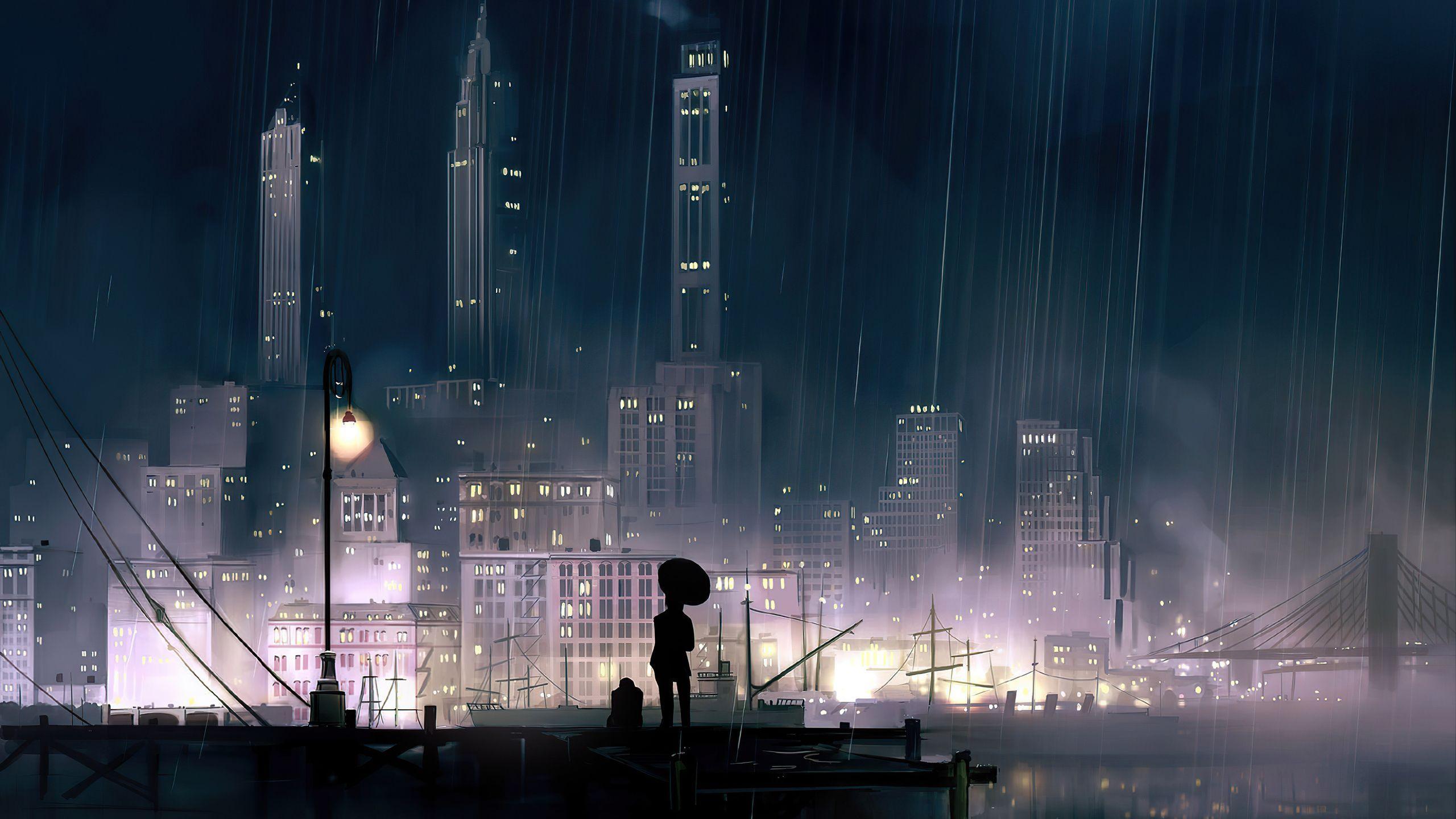 2560x1440 Anime Background City Night 4k 1440P Resolution HD 4k Wallpaper, Image, Background, Photo and Picture