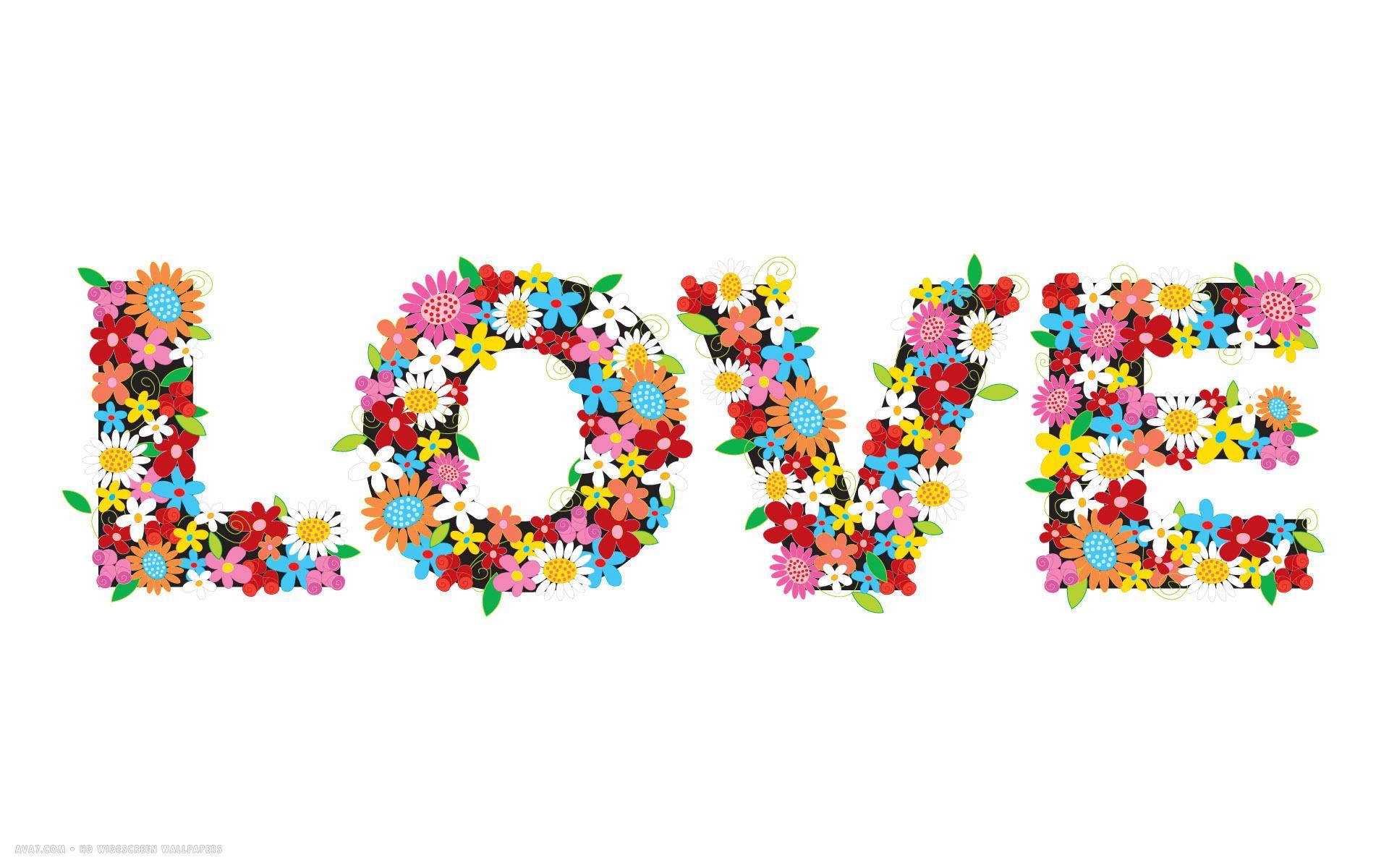 1920x1200 love word vector flowers colors white simplistic HD widescreen wallpaper / romantic background