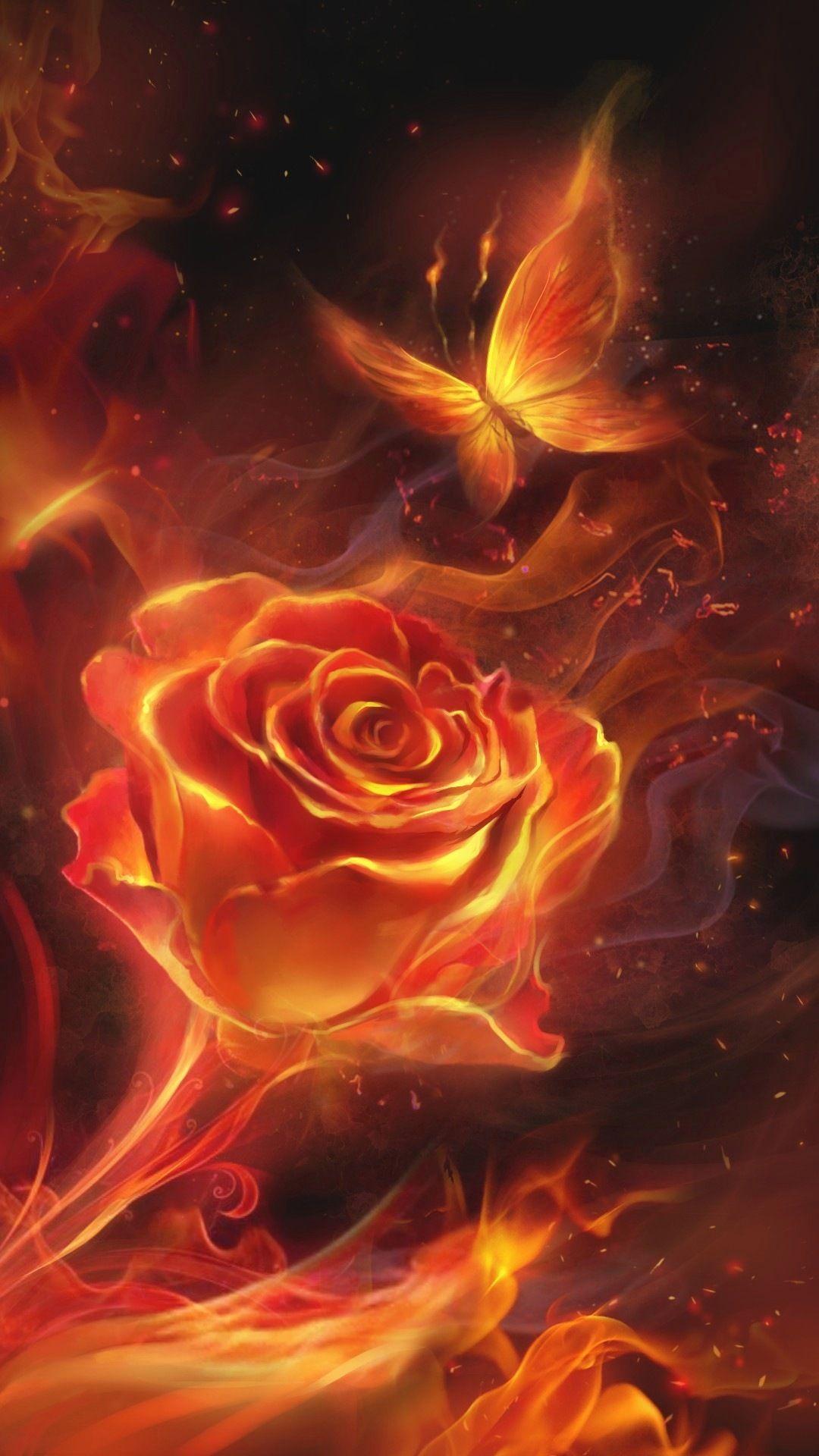 1080x1920 Red Rose On Fire hình nền