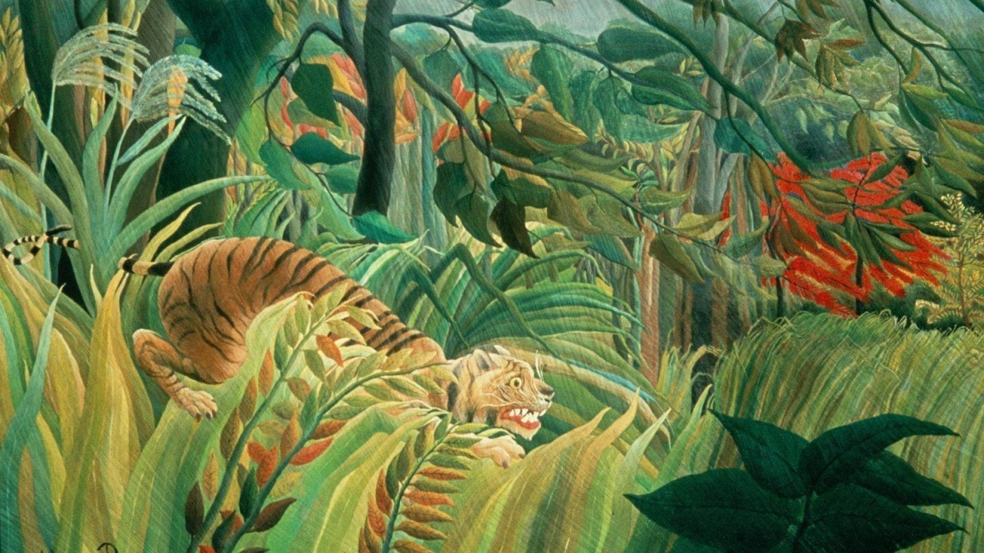 1920x1080 Grass artwork french traditional art henri rousseau wallpaper. Henri rousseau paintings, Tiger art, Art
