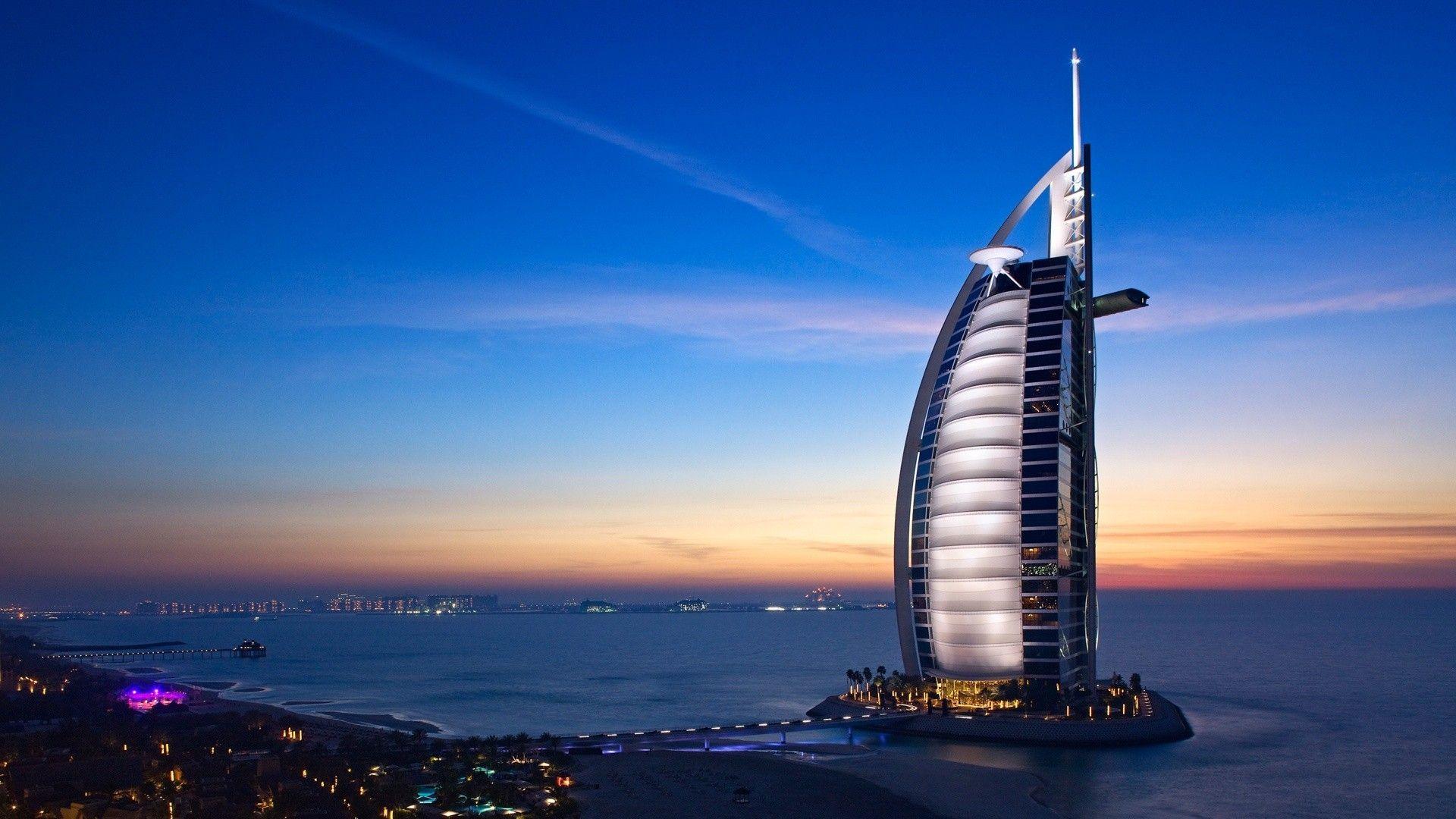 1920x1080 #Burj Al Arab, #city, #cityscape, #hotel, #sunset, #urban, #United Arab Emirates, #Burj Khalifa, #Dubai, #architecture wallpaper