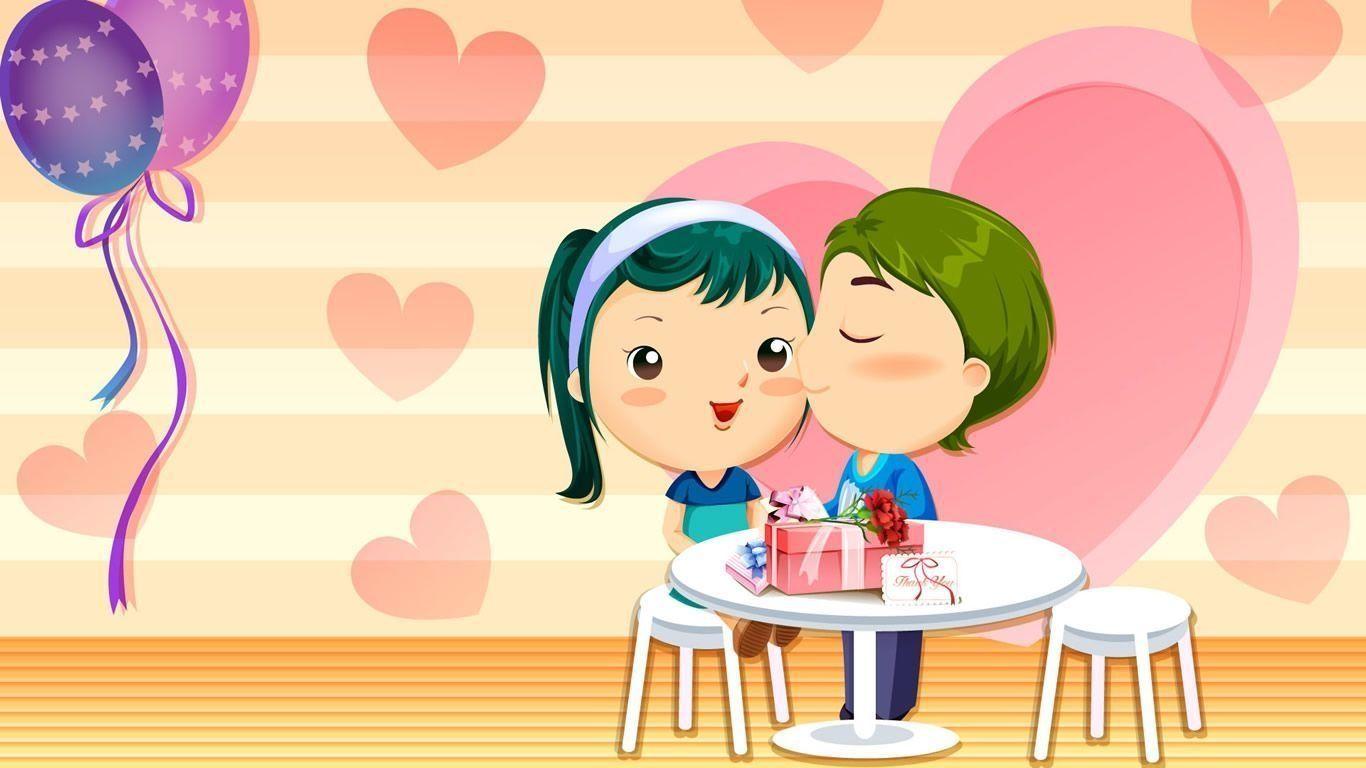 1366x768 Love Cartoon Couple Wallpaper