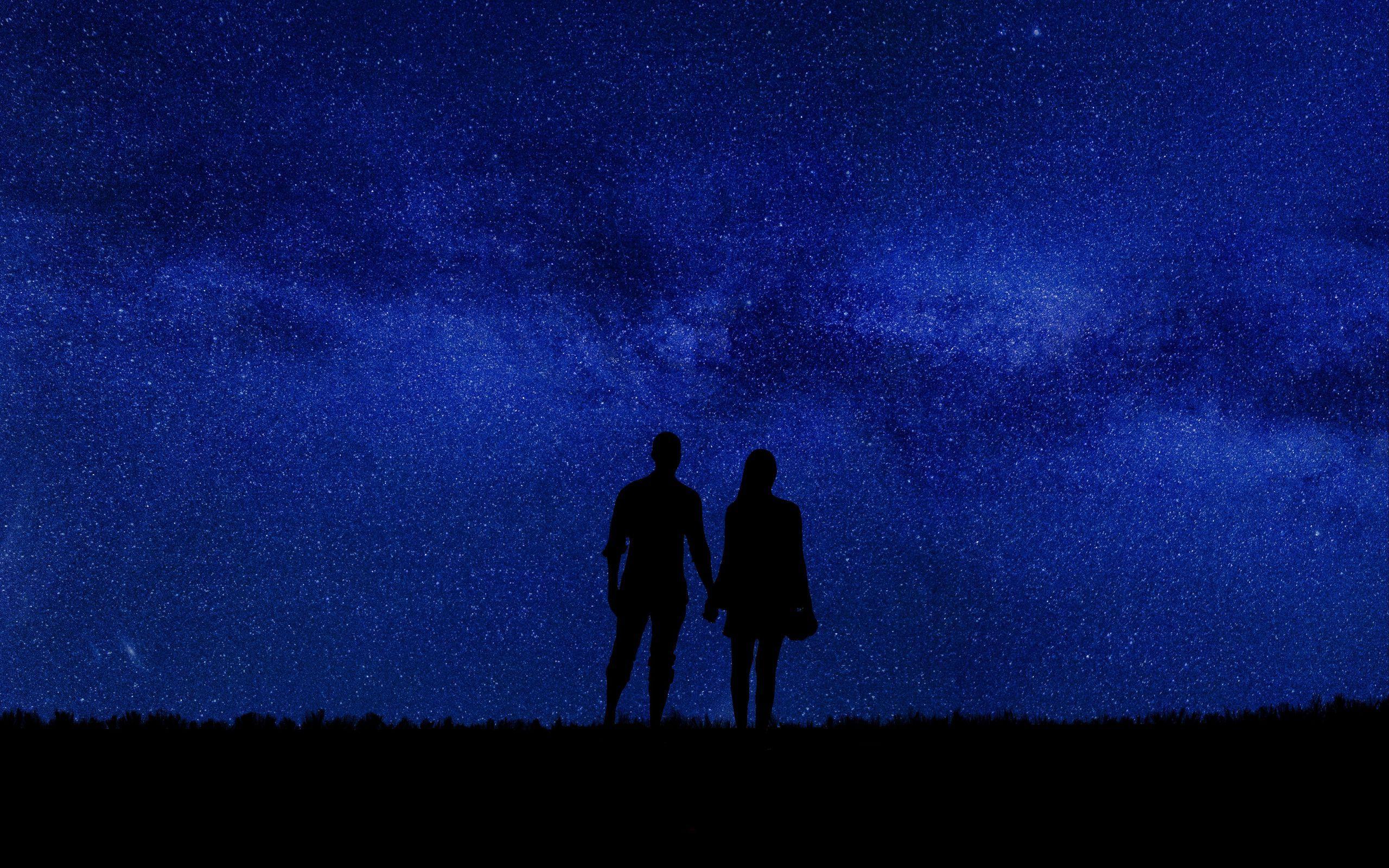2560x1600 Download wallpaper 2560x1600 couple, silhouettes, starry sky, romance, night widescreen 16:10 HD background