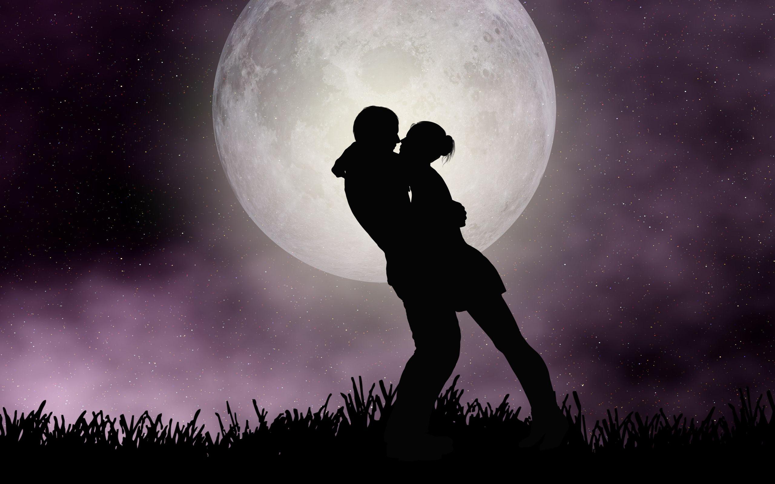 2560x1600 Download Moon, romantic couple, silhouette, art wallpaper, 2560x Dual Wide, Widescreen 16: Widescreen