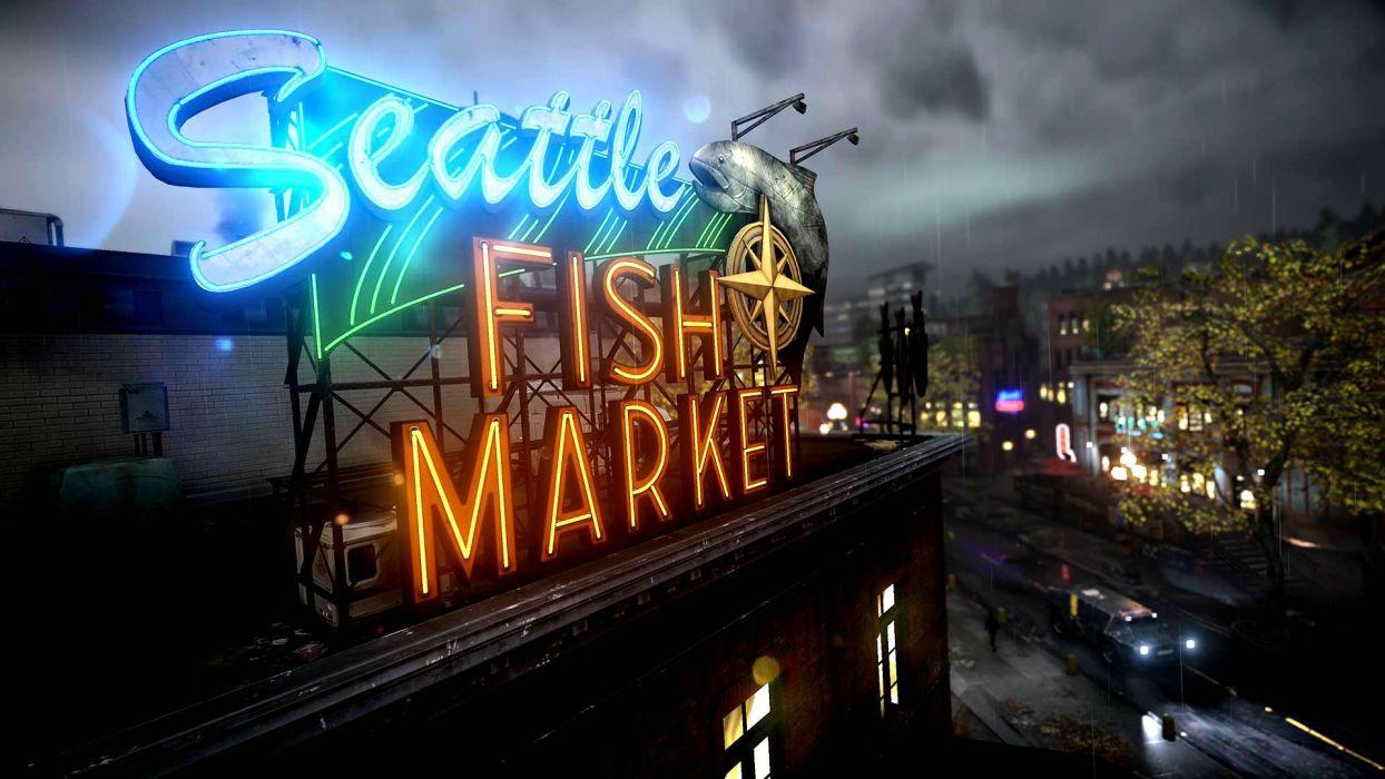 1244x700 InFAMOUS SECOND SON Sci Fi Action Adventure City Sign Neon Seattle Wallpaperx1080