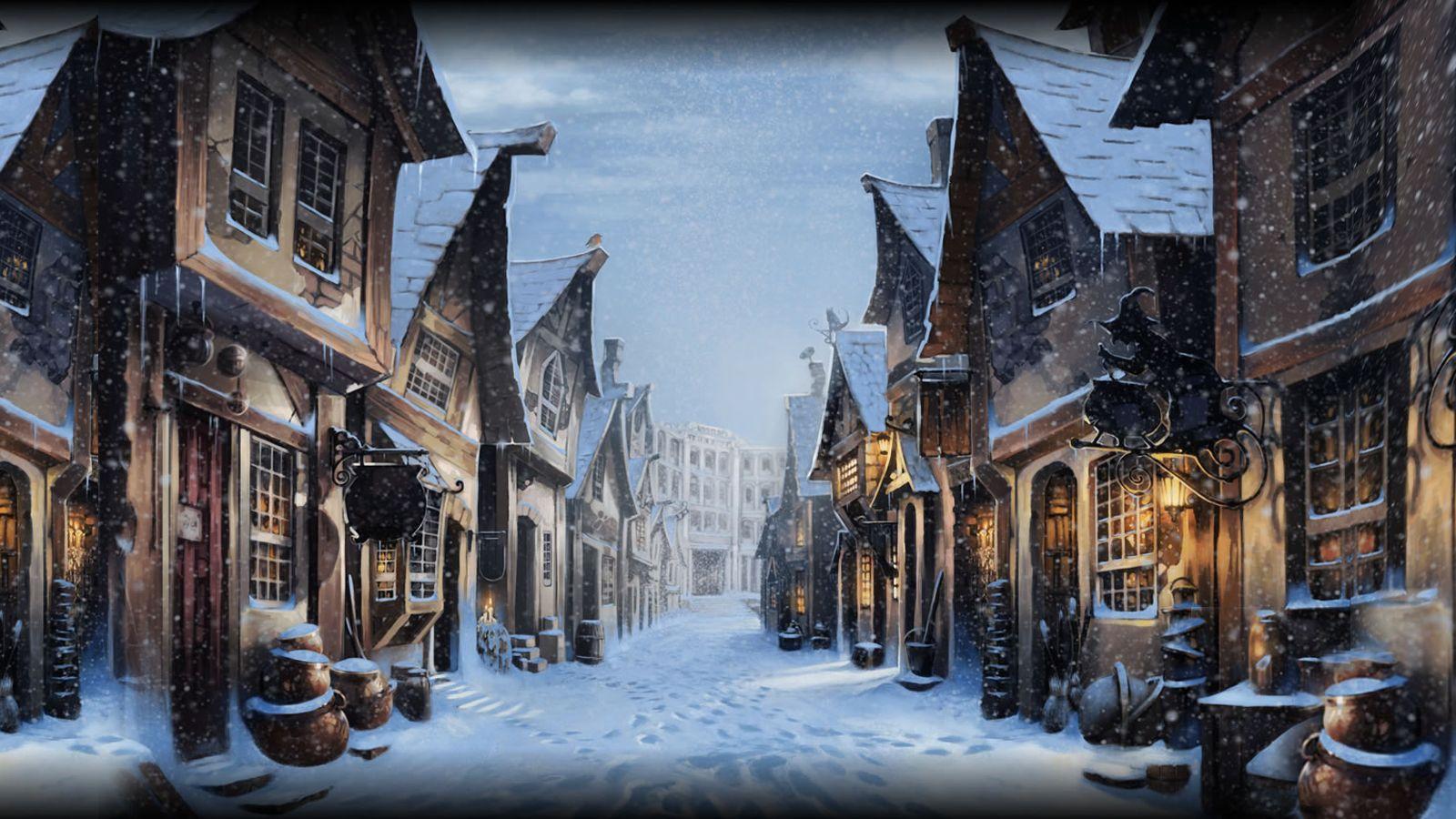 1600x900 Pottermore Background: Diagon Alley at Christmas. Harry potter diagon alley, Harry potter christmas, Harry potter wallpaper